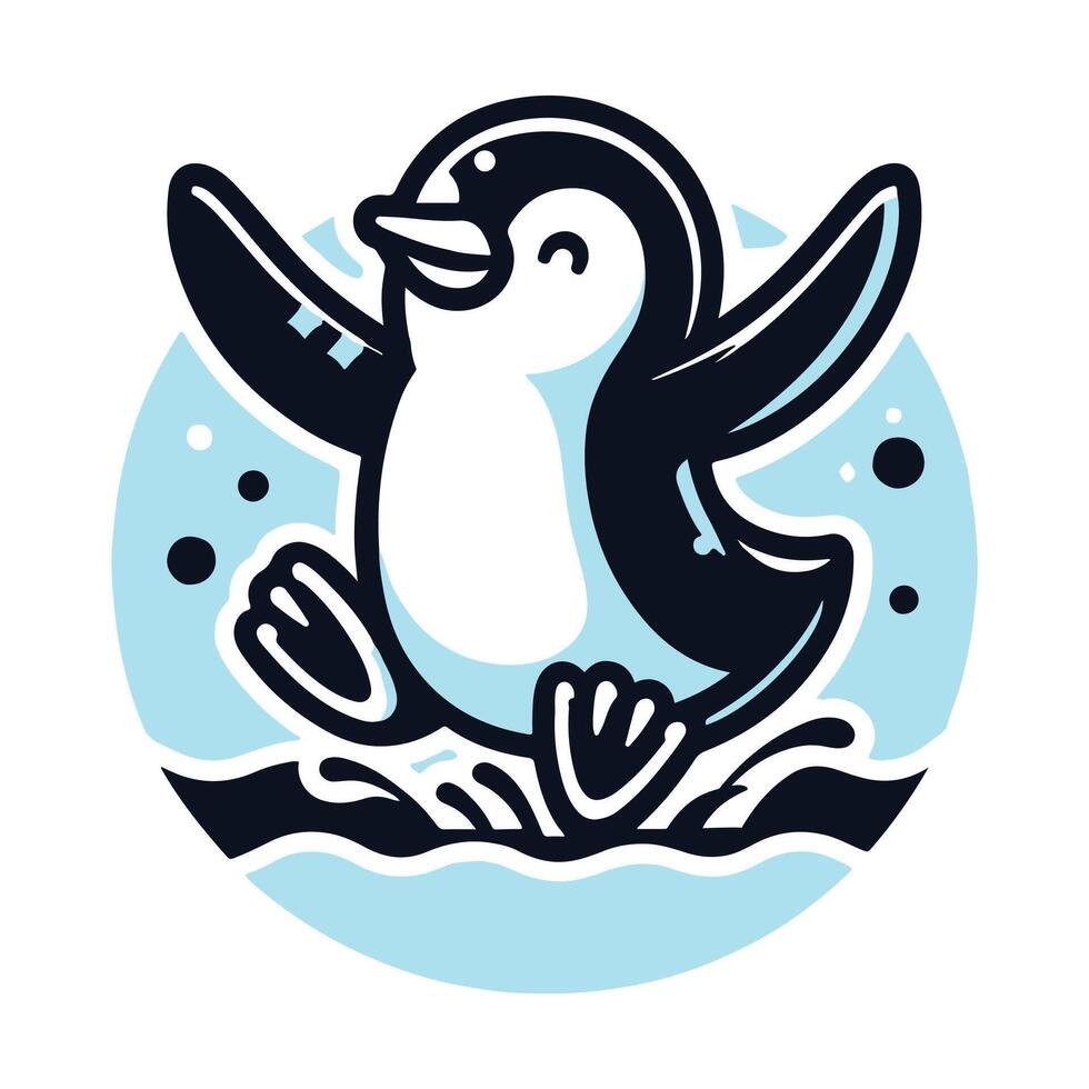 A penguin jumping over water in a circle vector