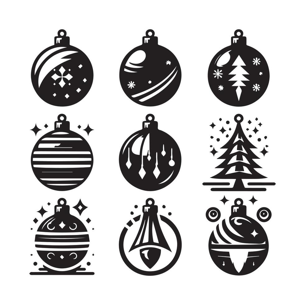 illustration of Christmas decorations featuring holiday balls and icons in silhouette, isolated on white background vector