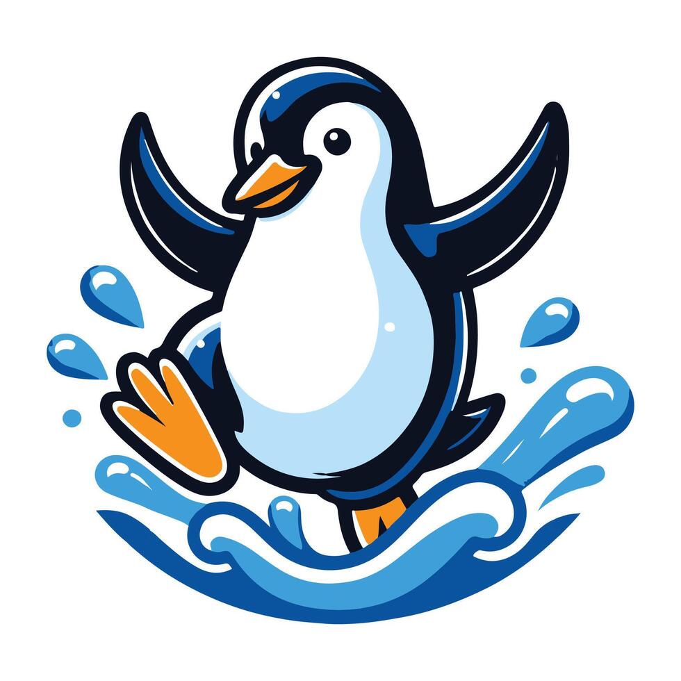 A cartoon penguin jumping into the water vector