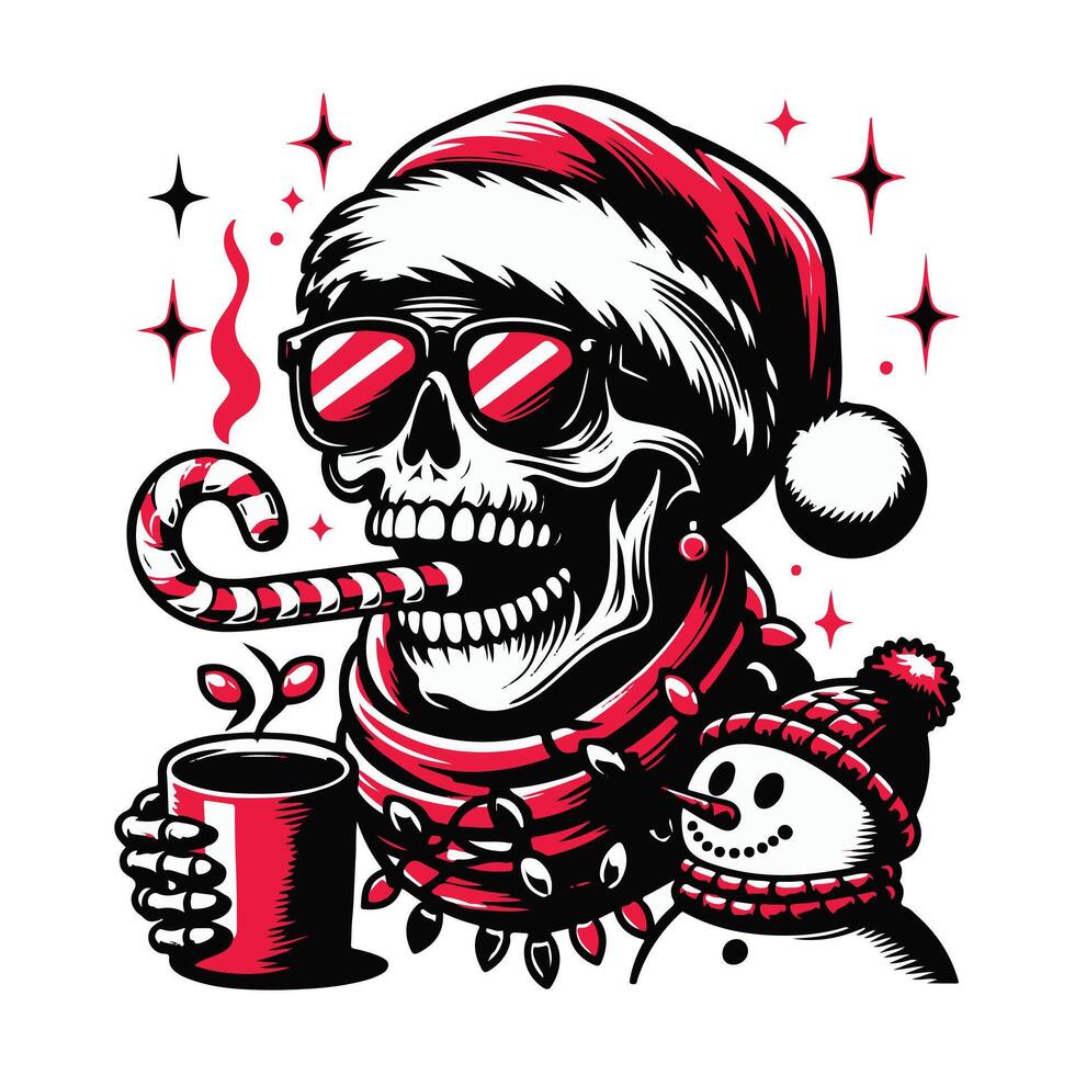 Vibrant Santa Skull with Candy, Lights, and Cheer vector
