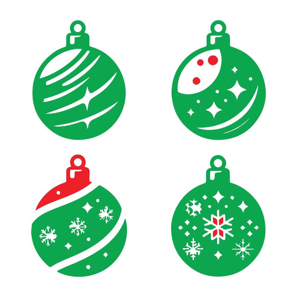 Joyful Christmas Ball Designs Green Flat Ornaments Collection for a Festive Touch to Your Home vector