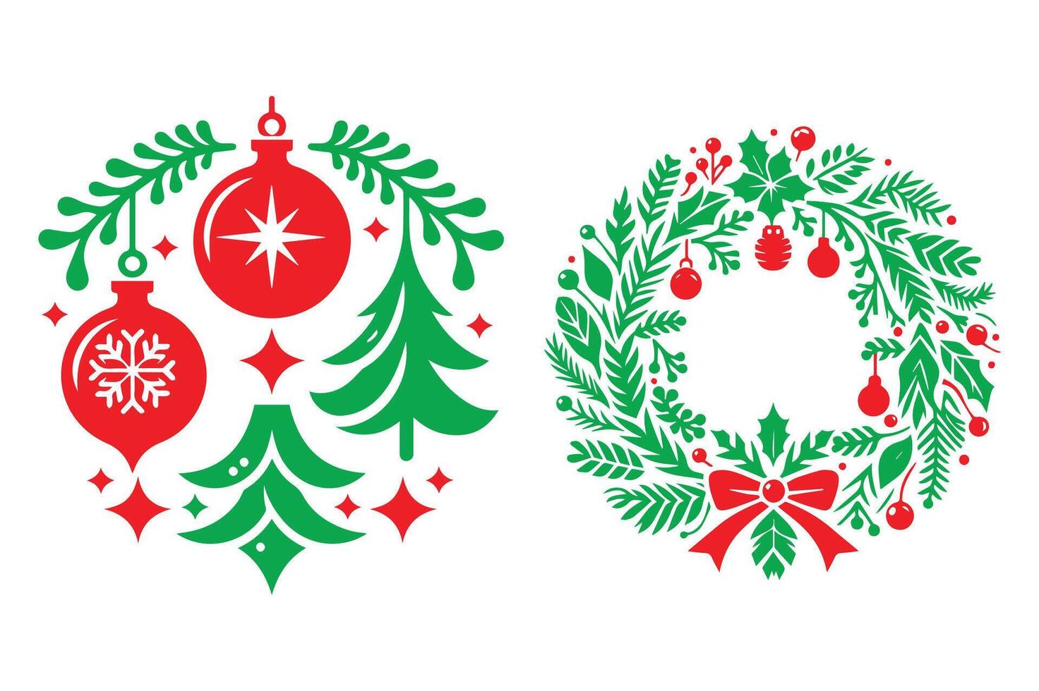 Christmas and New Year Cards with Fun Doodle Illustrations two set collection vector