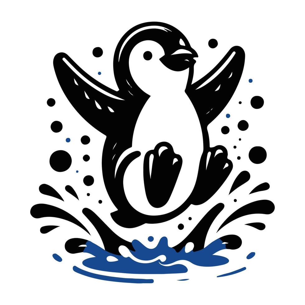 Fun Penguin Splash Design Adorable Winter Animal Art for Kids vector