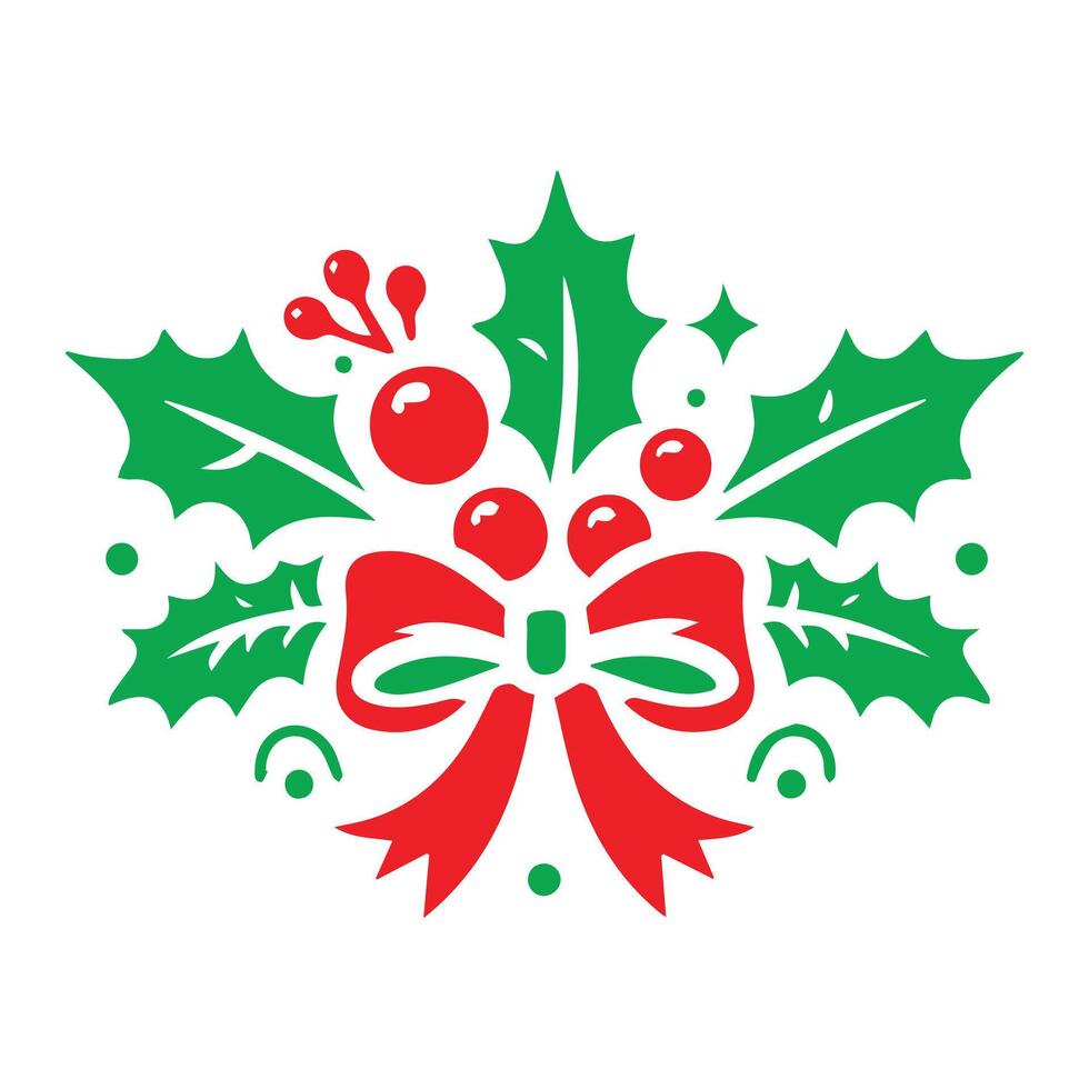 Christmas holly with red berries and green leaves Simple illustration Seasonal Greenery for Holiday Decor Inspiration vector