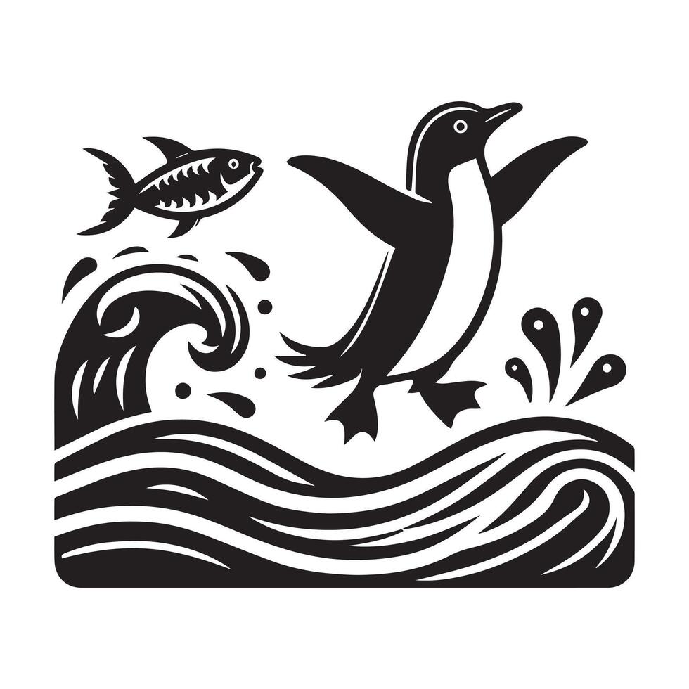 Penguin and fish in the ocean vector