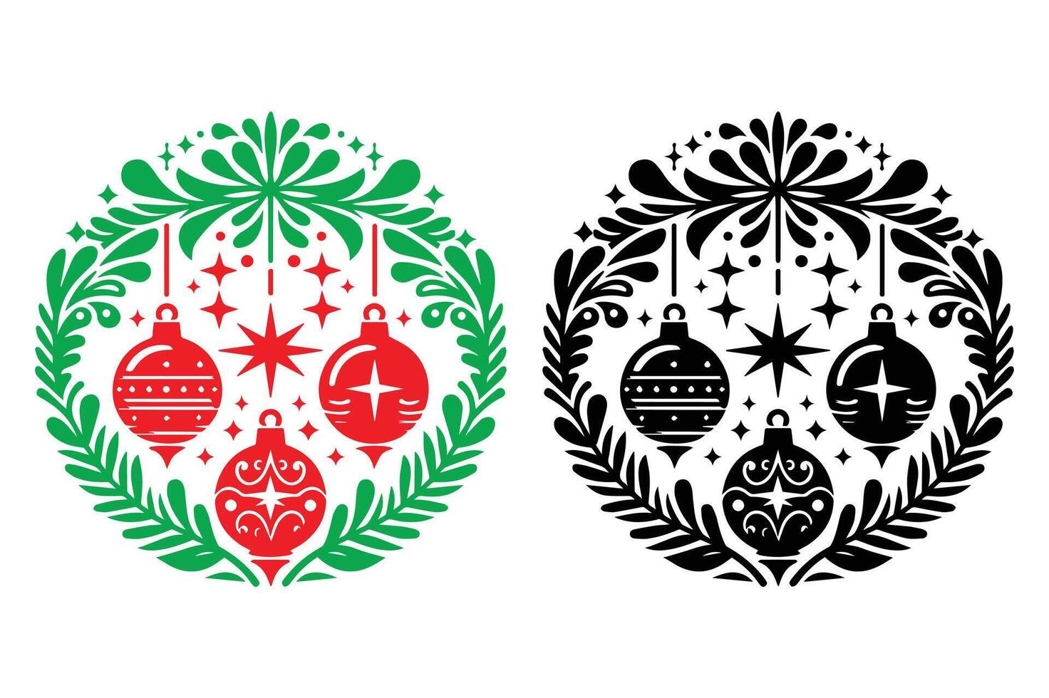 Christmas ornaments with holly wreath decoration black and colorful vector