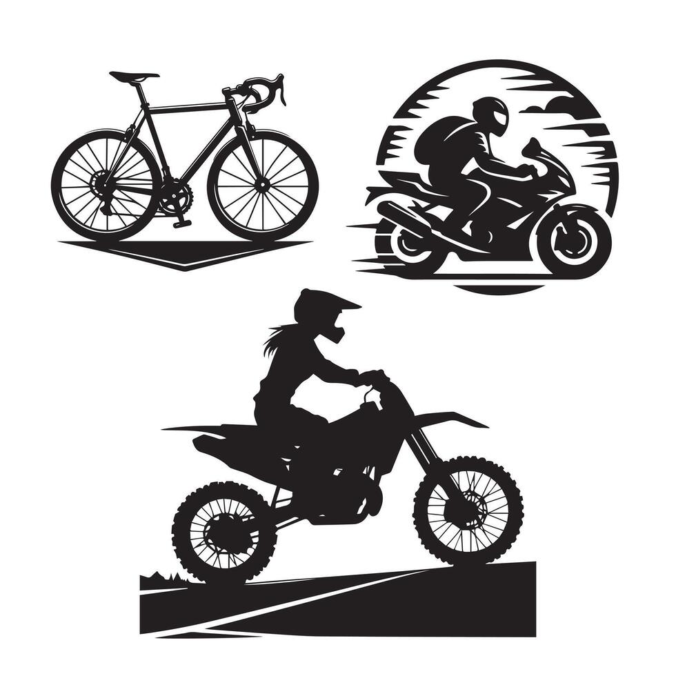 Action-Infused Dirt Bike Rider Silhouette, Minimalist Representation with Scarf on Off-Road Course vector