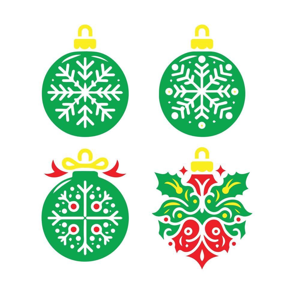 Christmas ball and star, symbol flat art illustration Xmas ornaments design collection vector