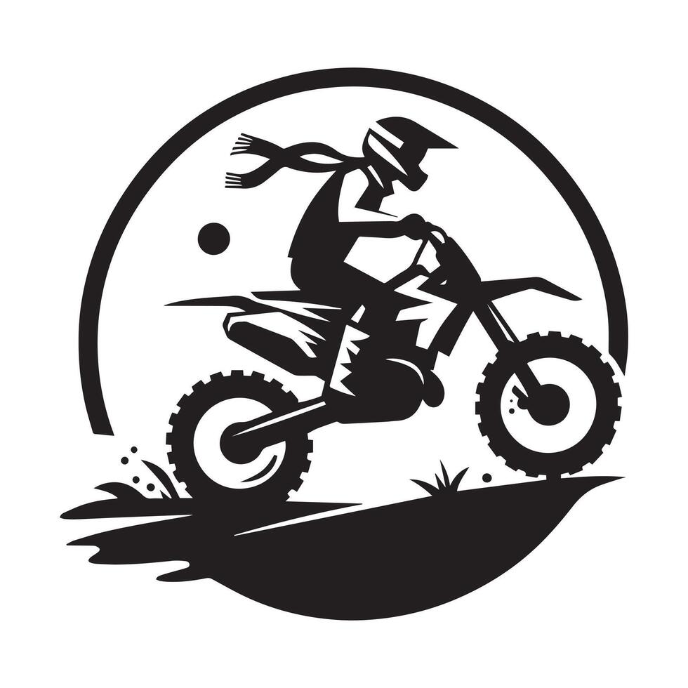 Adventurous Dirt Bike Rider in Action, Dynamic Silhouette with Scarf on Off-Road Track vector