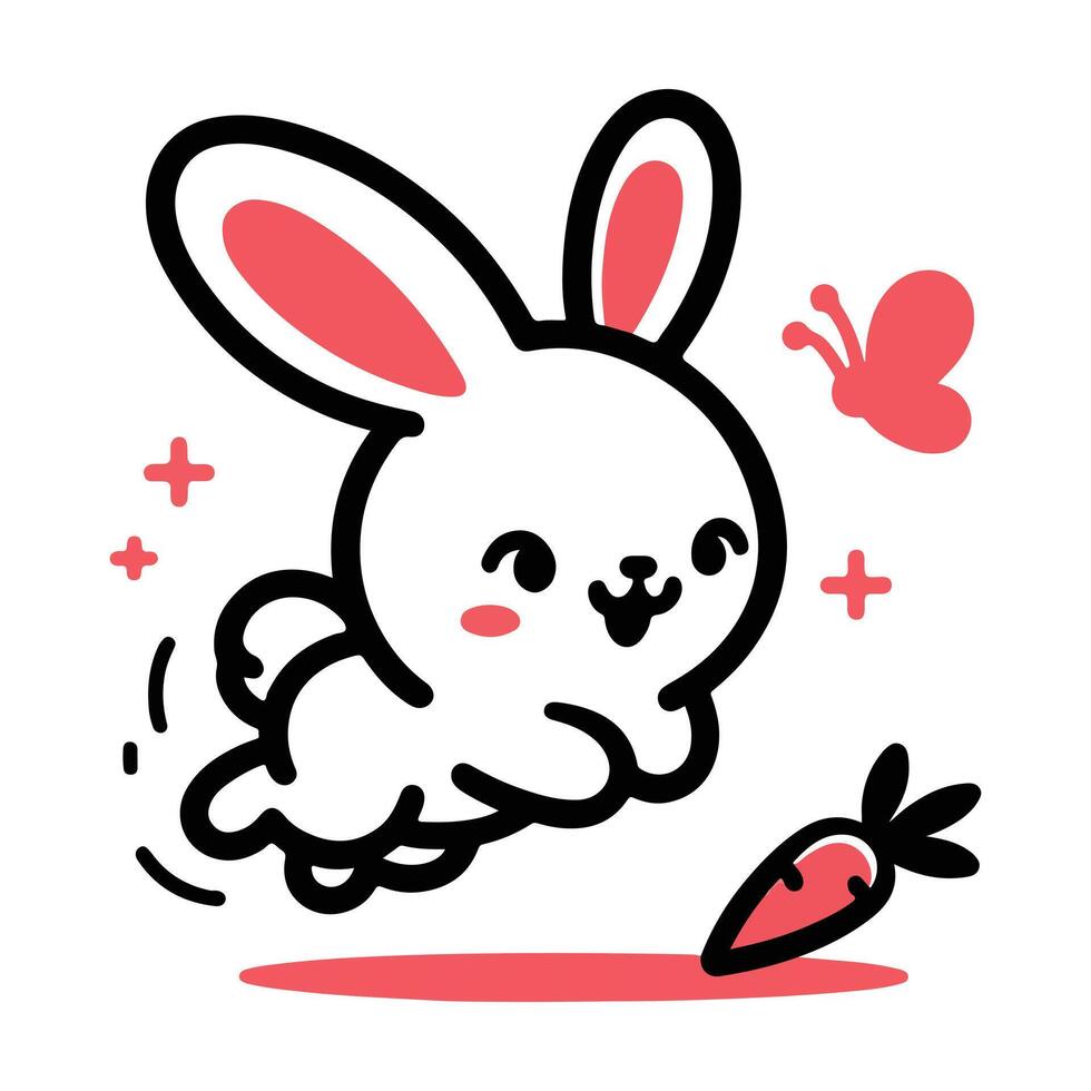 Adorable Bunny and Butterfly Playful Kids Art with white background vector