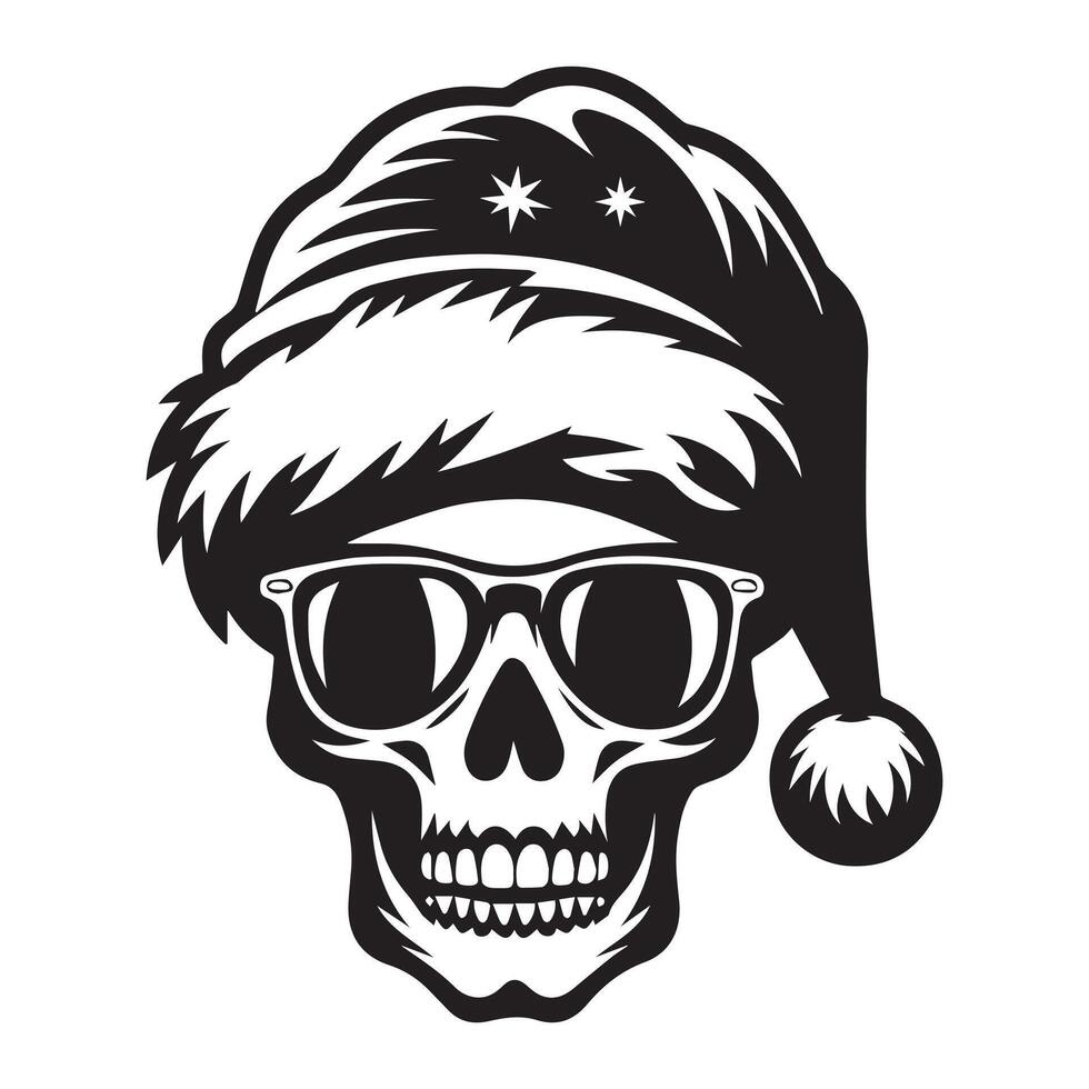 Black and white Cheerful Santa Claus Skull with Christmas Treats and Decor vector