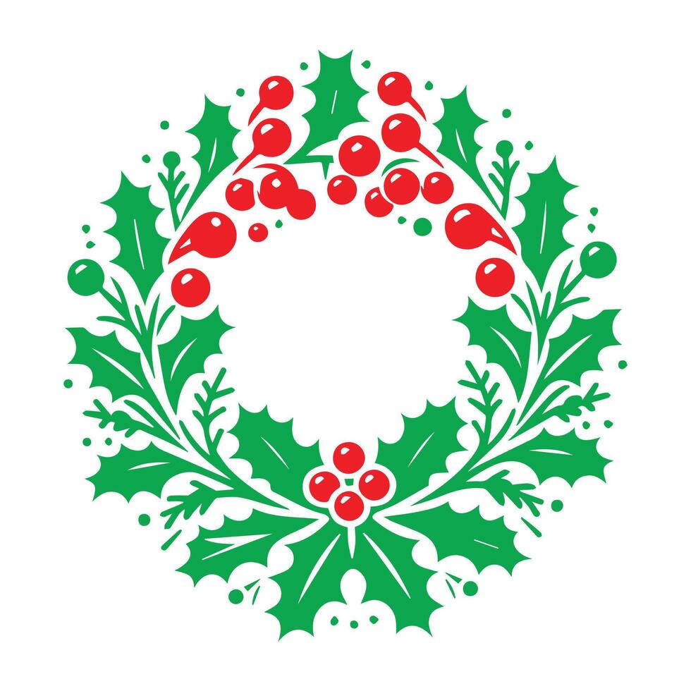 Merry Christmas is composed of a wreath of red and green decorations with a leaf on a white background vector
