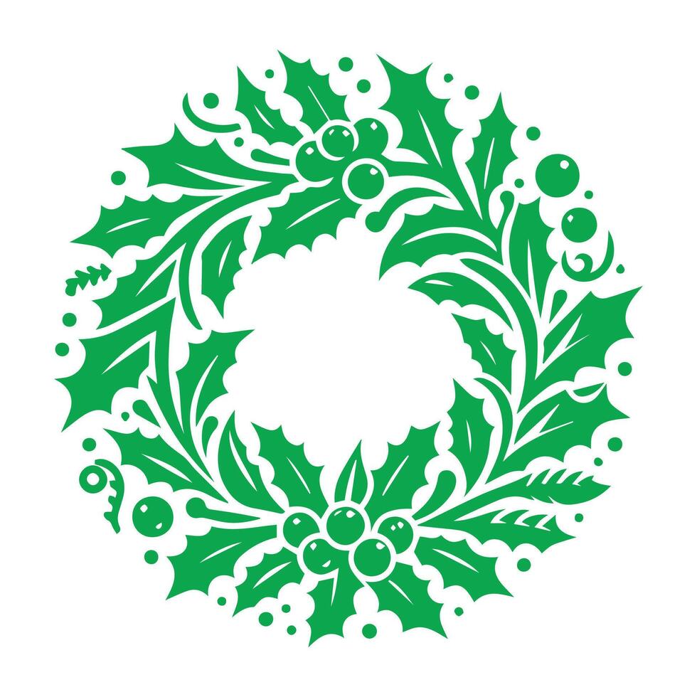 Christmas round frame ornaments with holly wreath decorations and natural green fir branches vector