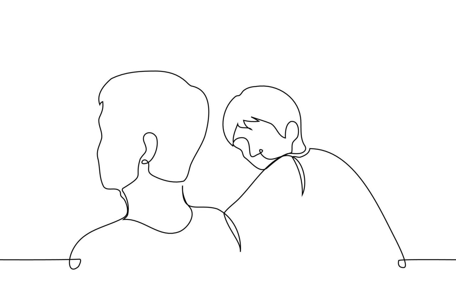 man looks from the side at a man sitting next to him who is not looking at him - one line art . Concept envy, love, crush, authority, deskmate vector