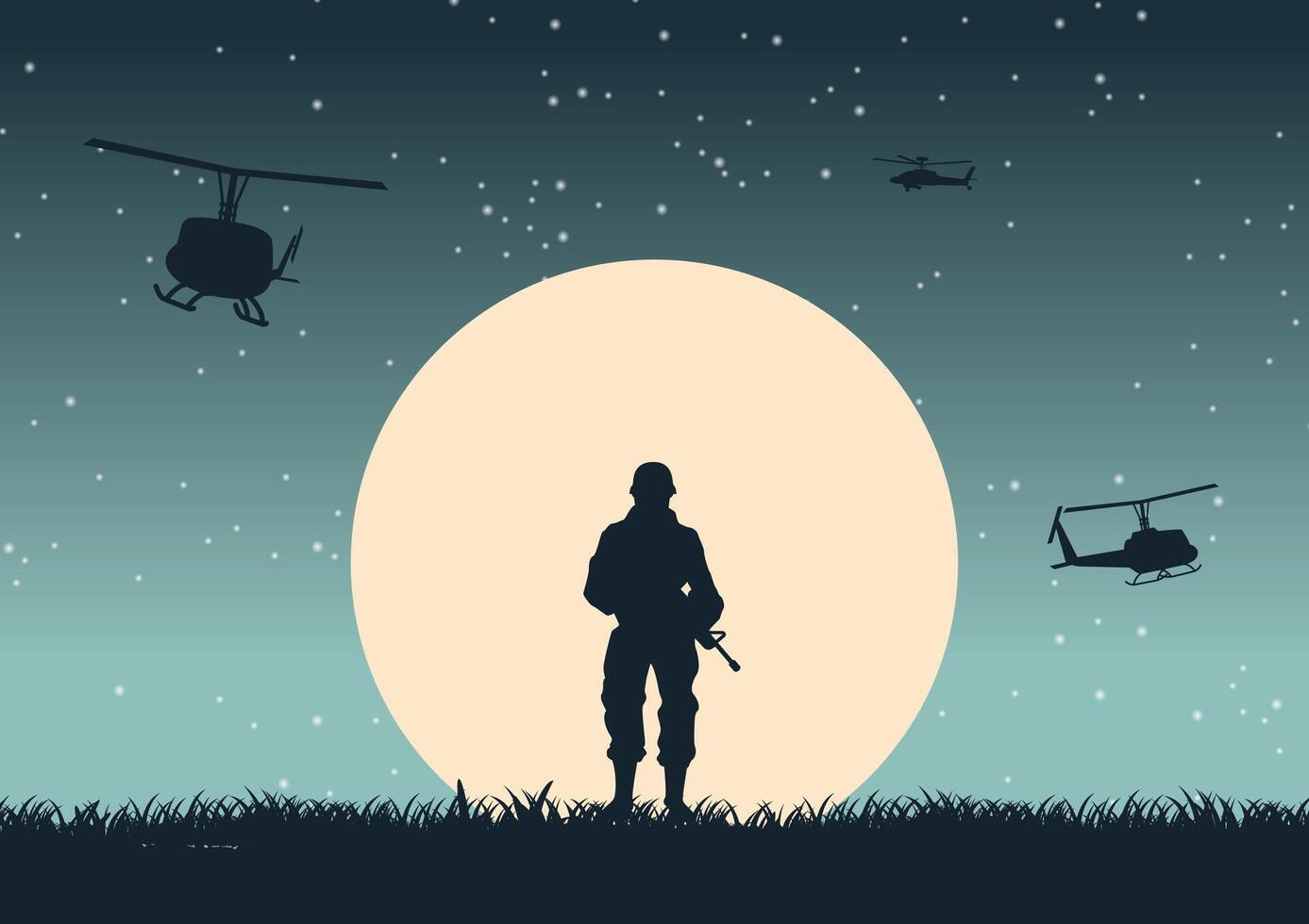 Background of war in situation of soldier standing and hold gun to defend army base vector