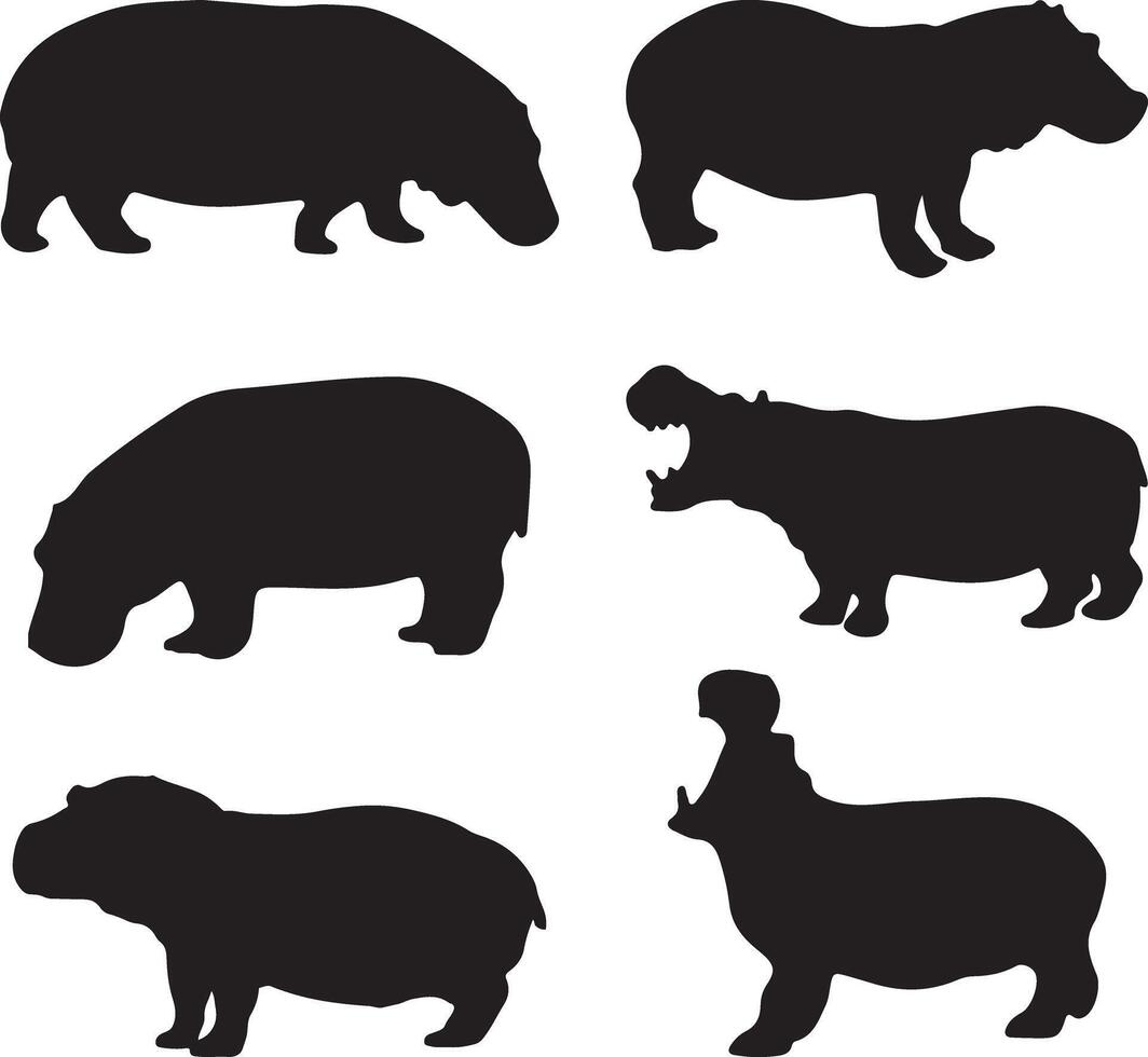 A Hippopotamus Silhouette Set Designs vector