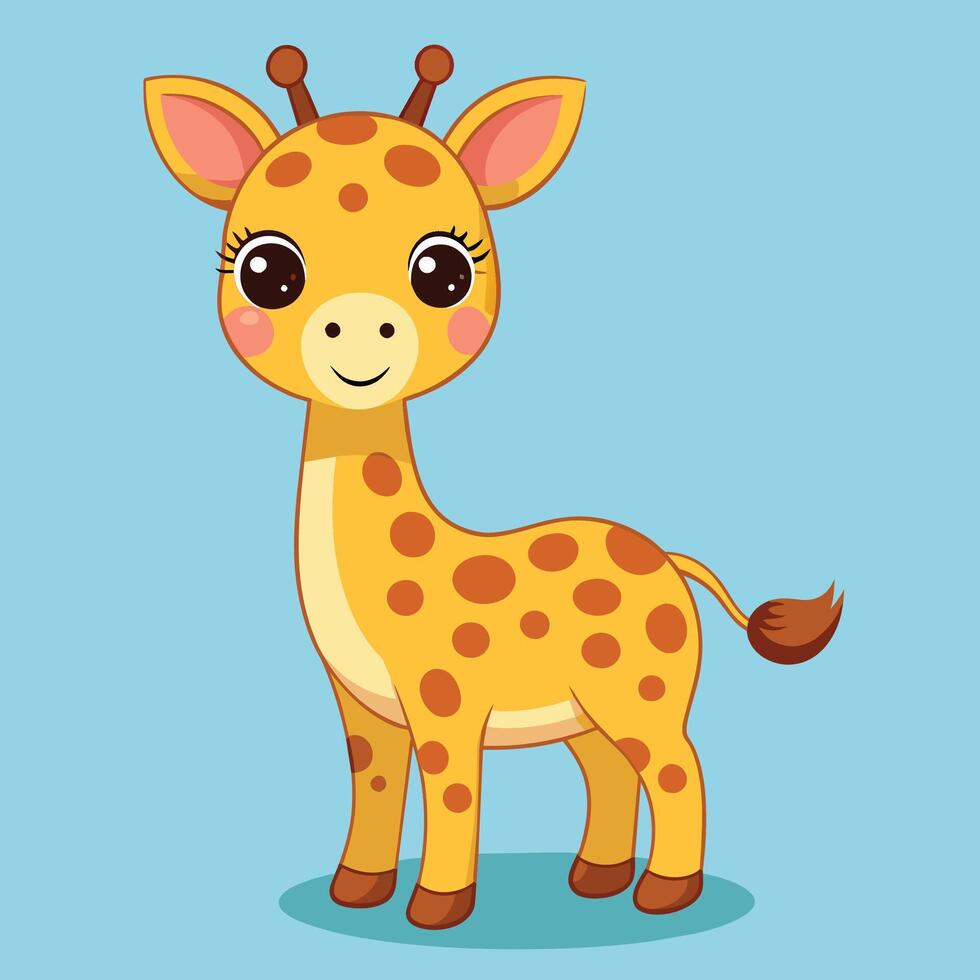 Cute cartoon giraffe standing happily with a bright expression against a simple background showcasing its playful and friendly nature vector