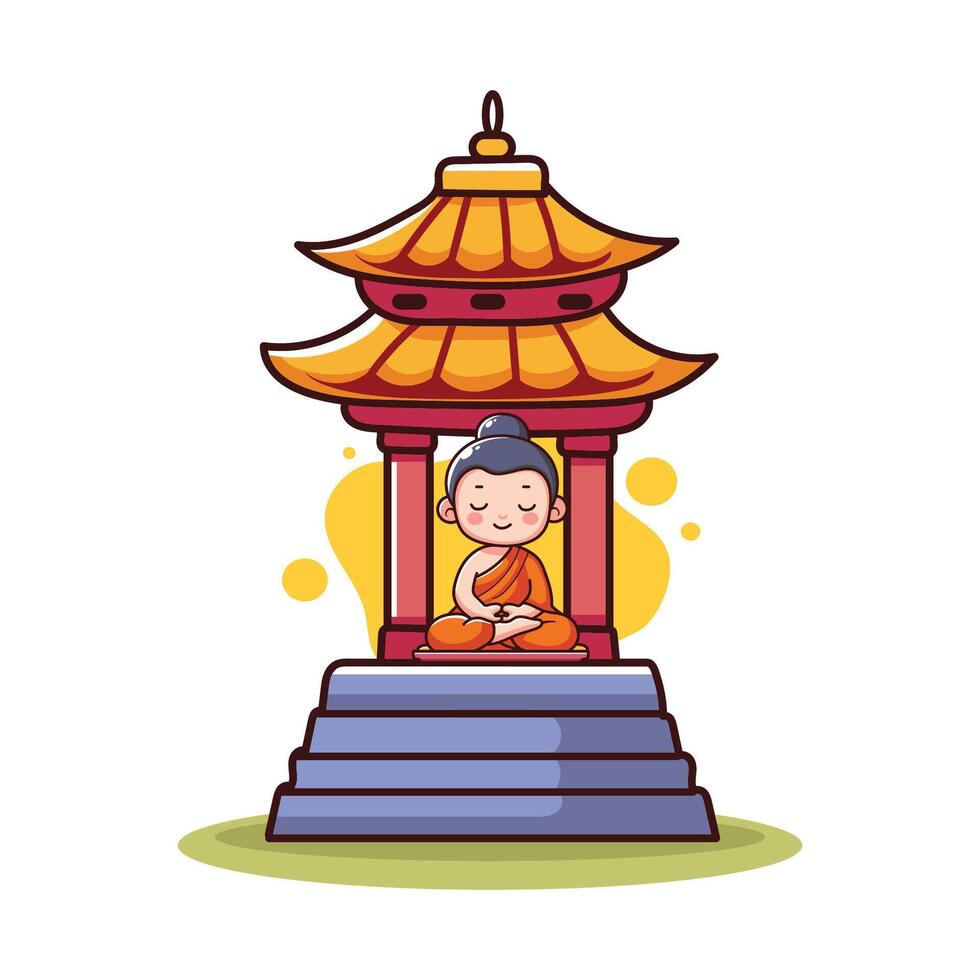 Buddhist monk meditation the temple stairs. illustration. vector