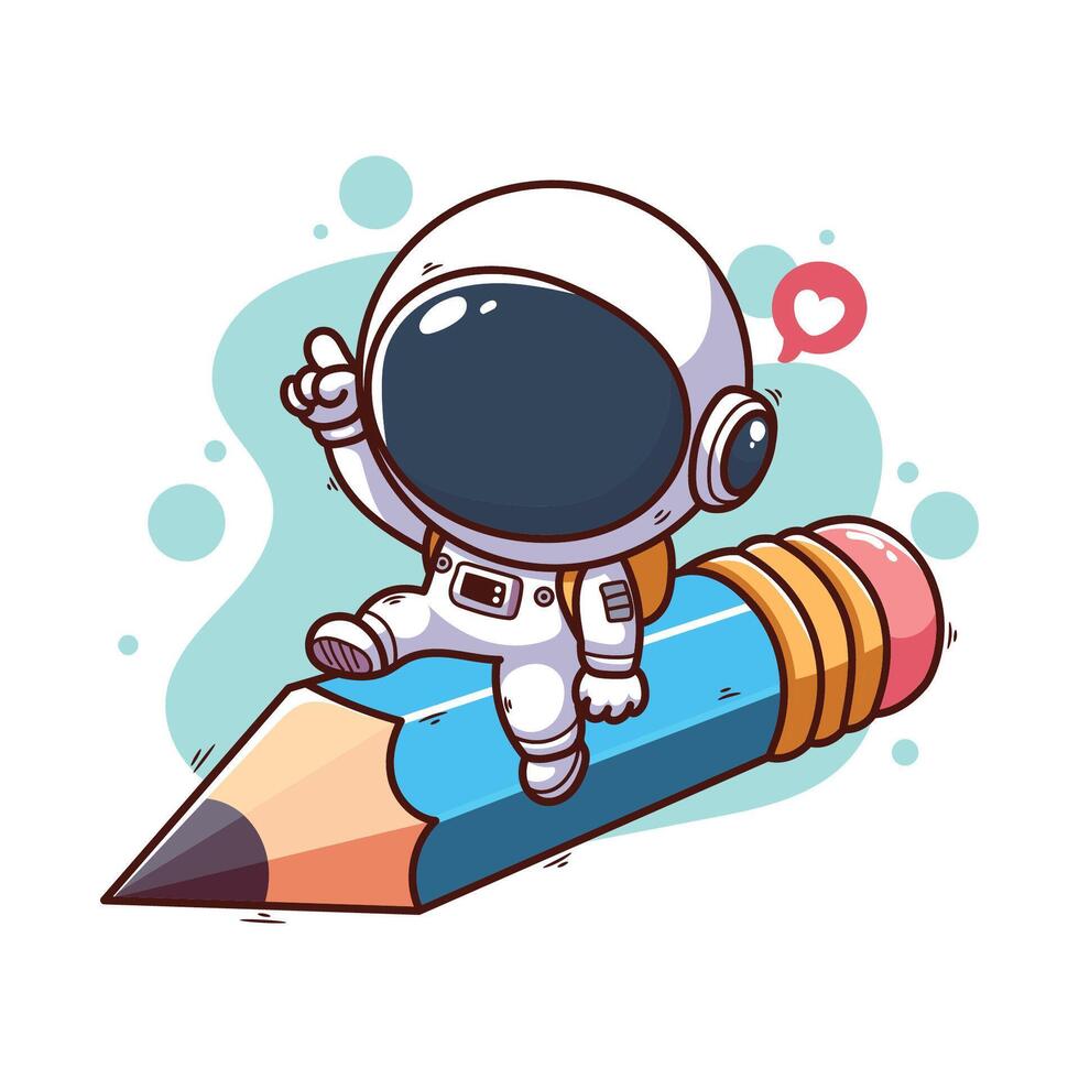 Cute cartoon astronaut with a big pencil. cute illustration vector