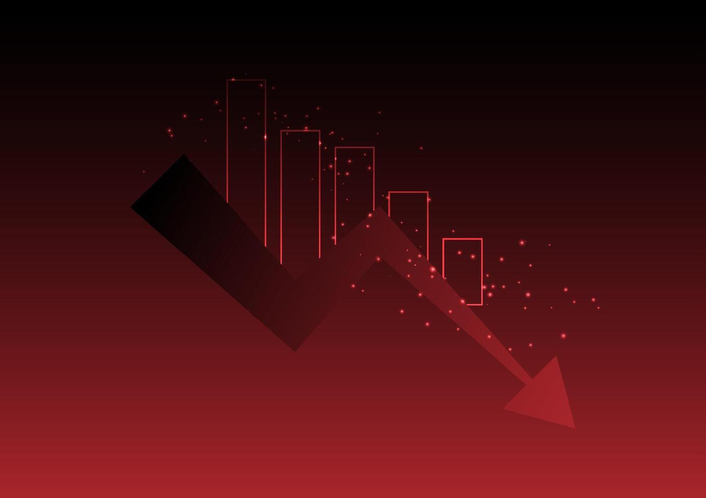 Economic critical crisis concept. The lower line graph and shiny on red background. Recession financial, cryptocurrency, gold, and the stock market. Losing money and cash. vector