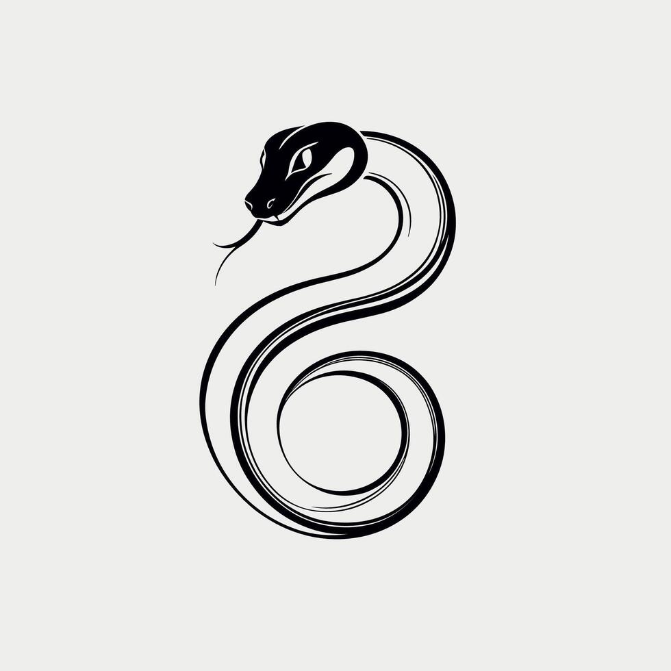 Minimalist Line Art of a Coiled Snake with Fierce Expression vector