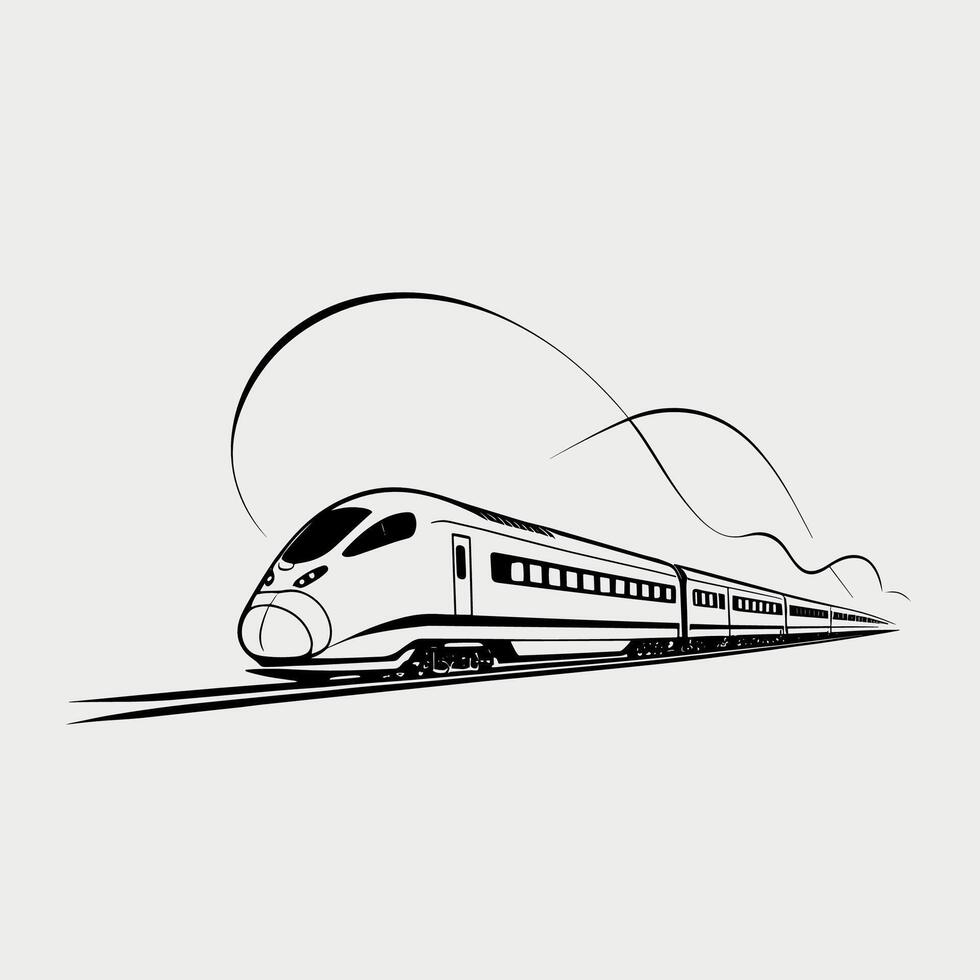 Minimalist Line Art of a High-Speed Train on Tracks vector