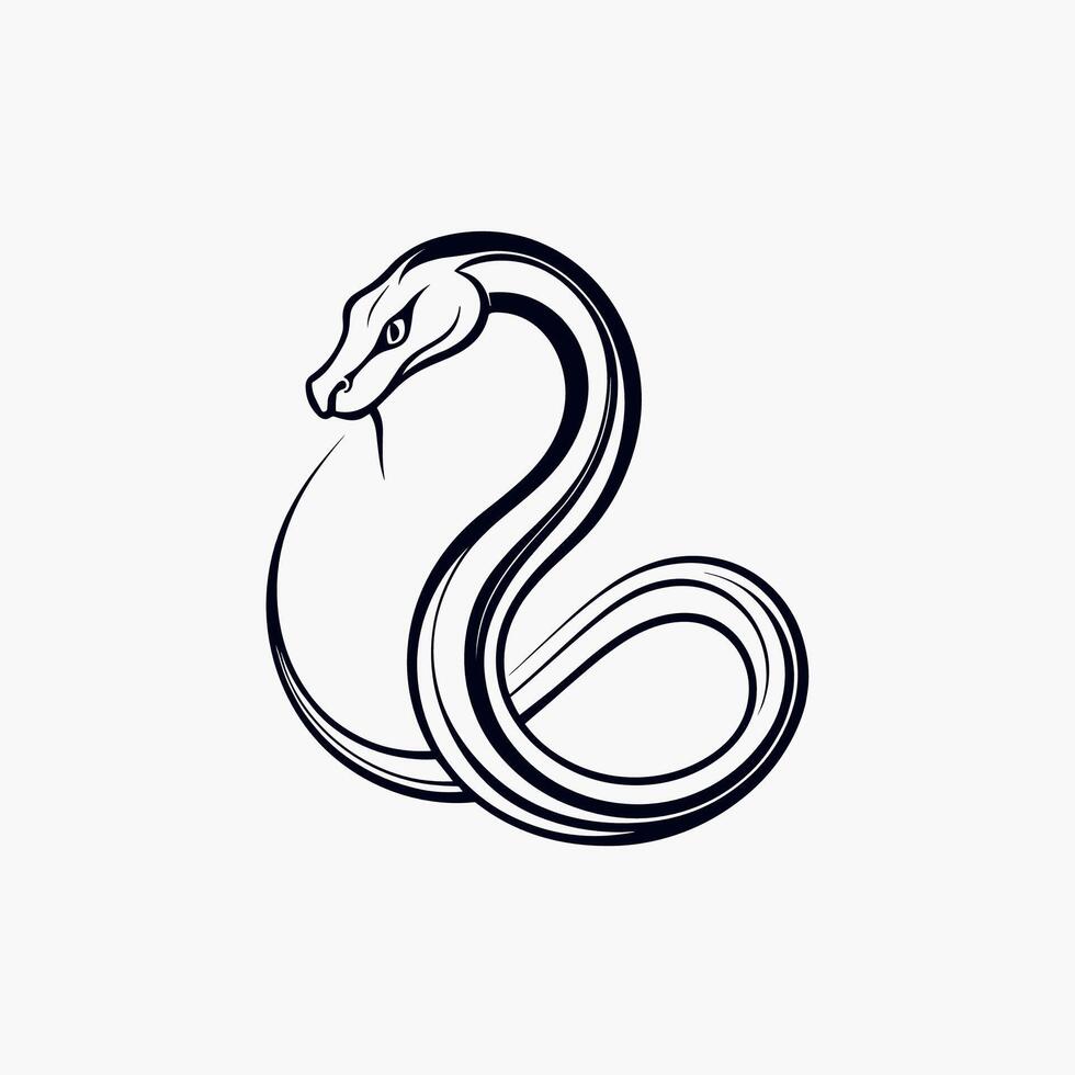 Minimalist Line Art of a Coiled Snake with Fierce Expression vector