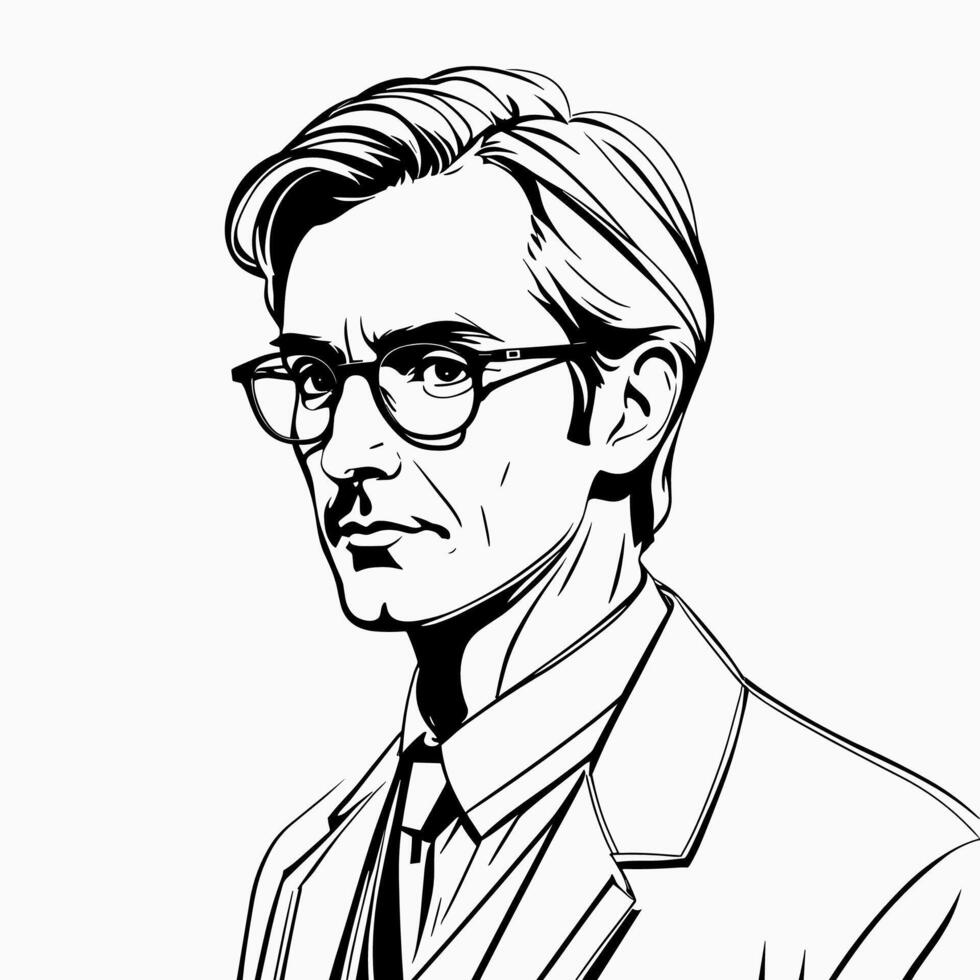 Serious Man in Glasses Wearing a Suit in Line Art Style vector