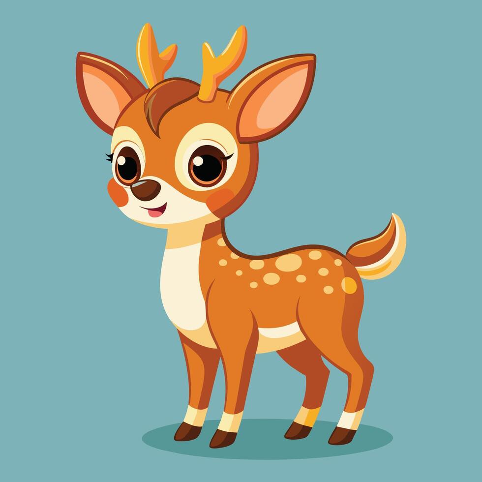 Cute cartoon deer character standing cheerfully against a light background, vector