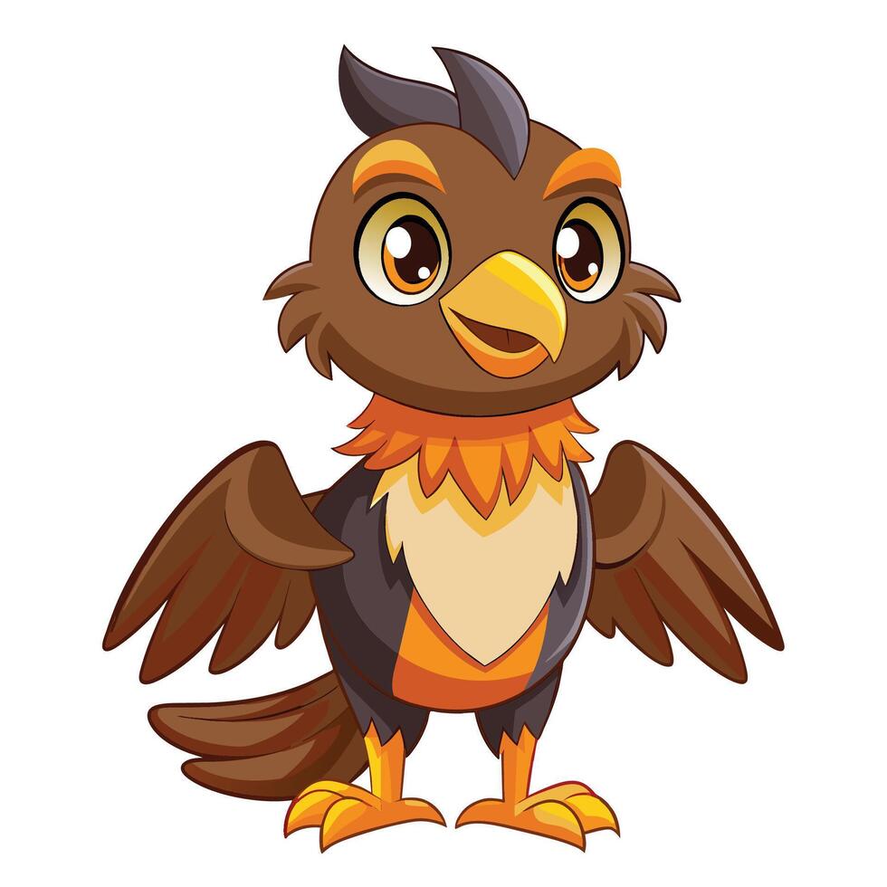 A colorful cartoon bird with big eyes and a cheerful expression, vector