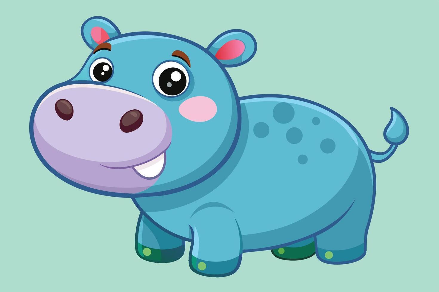 Cute cartoon hippo with a friendly expression on a light green background, showcasing playful features and vibrant colors vector