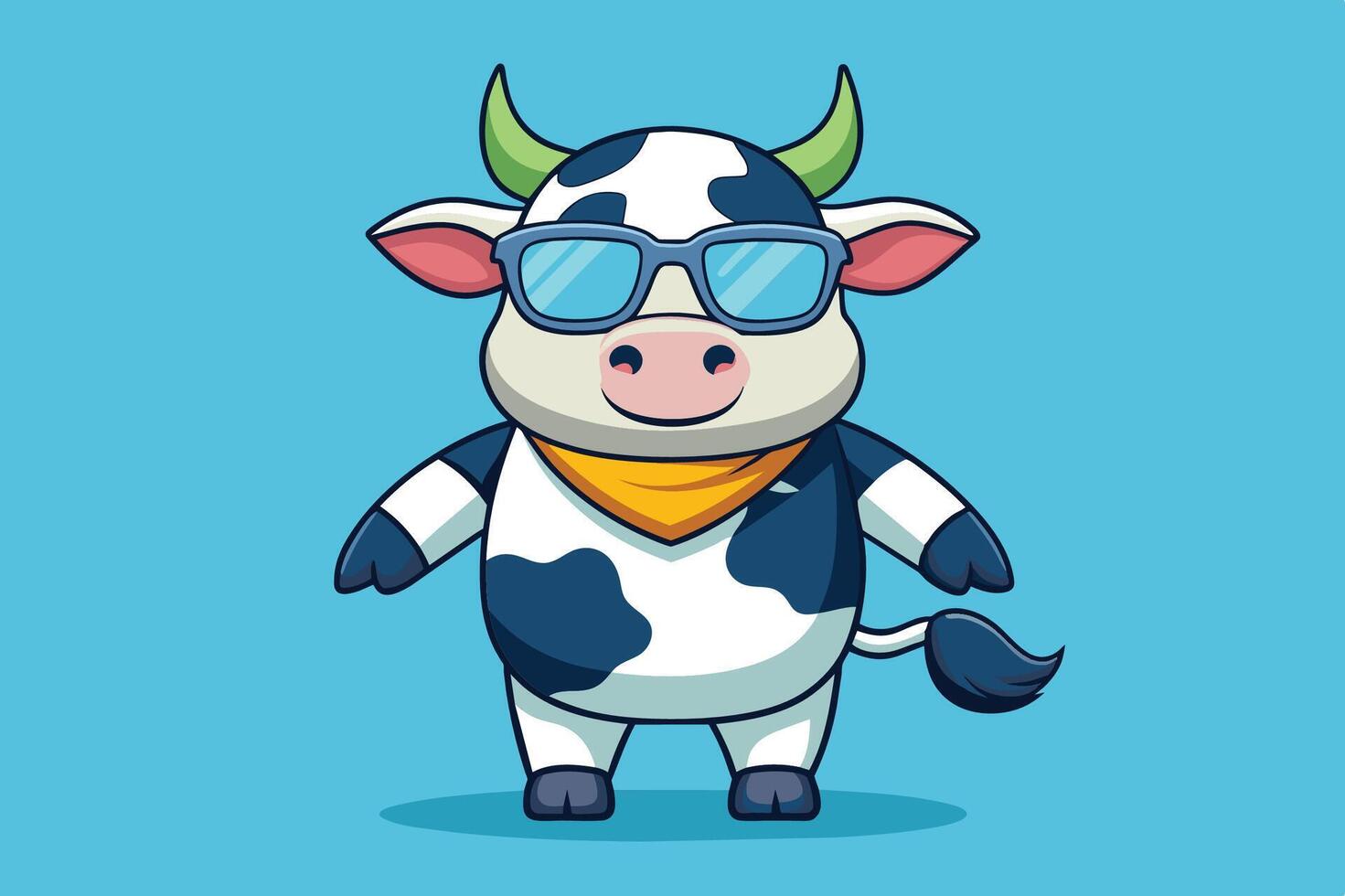 Cool cartoon cow in sunglasses and a bandana on a bright blue background vector