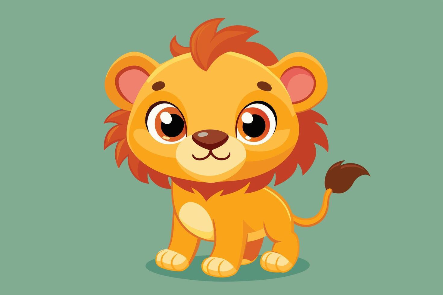 Cute cartoon lion character sitting against a light green background, showcasing bright colors and a friendly expression vector