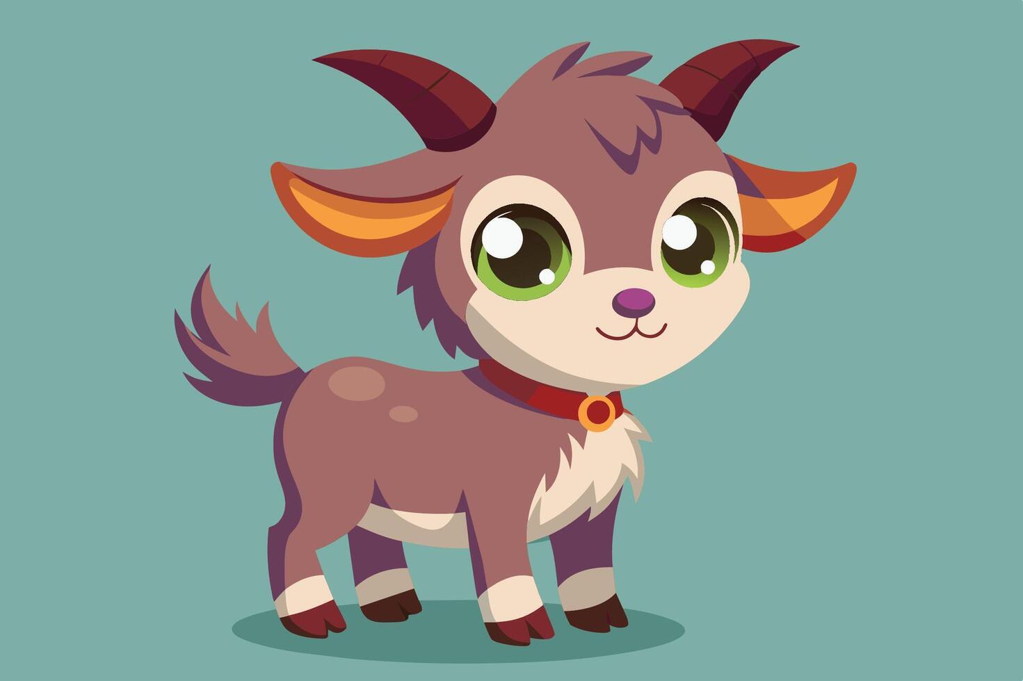 Cute animated goat character with blue fur and curly horns standing on a light green background, showcasing an adorable expression and playful stance vector