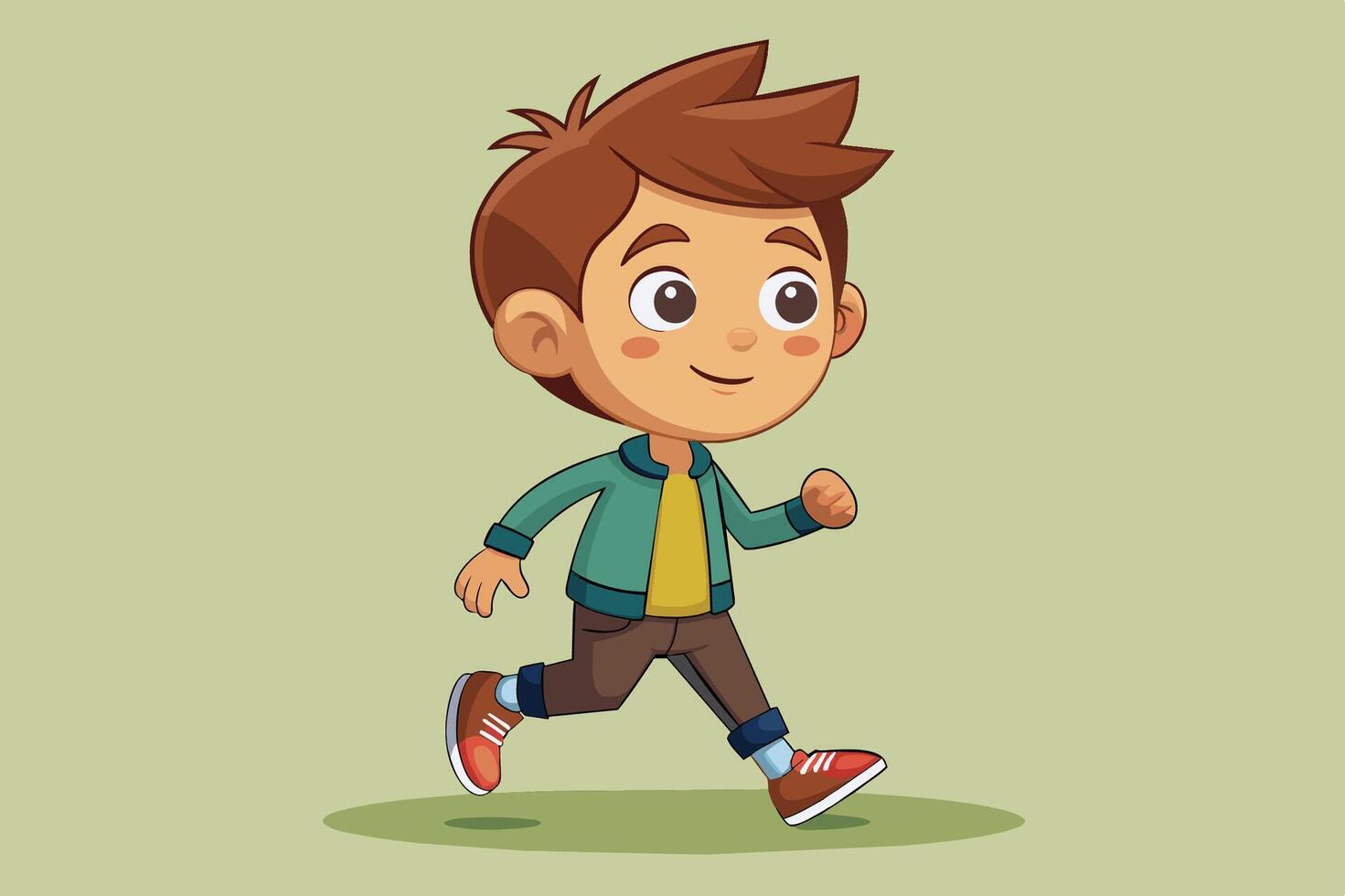 Young boy happily running outdoors in a playful environment, showcasing enthusiasm and energy during a sunny day vector