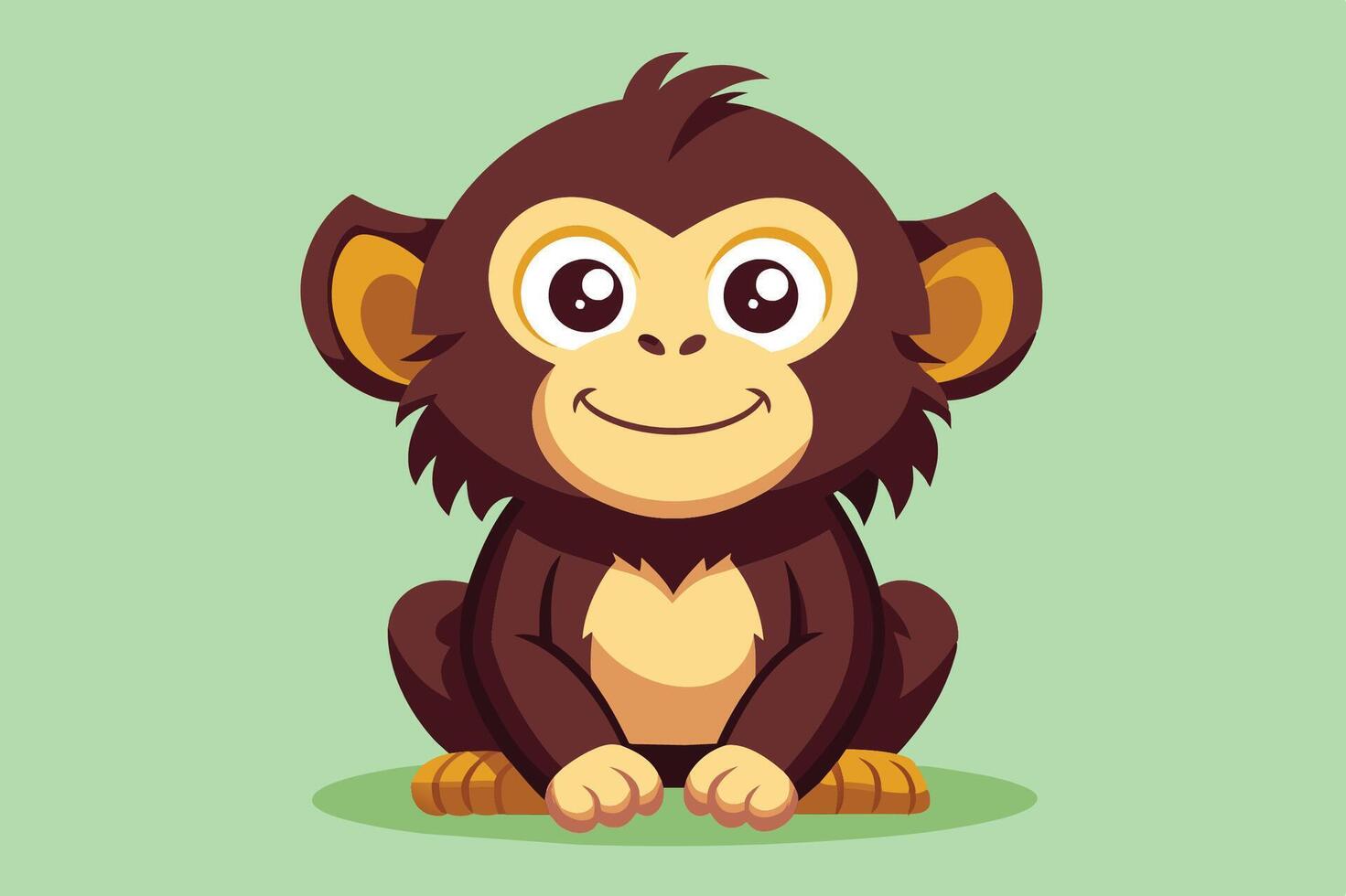 Cute cartoon monkey sitting on a green background, smiling happily while showcasing its playful character vector