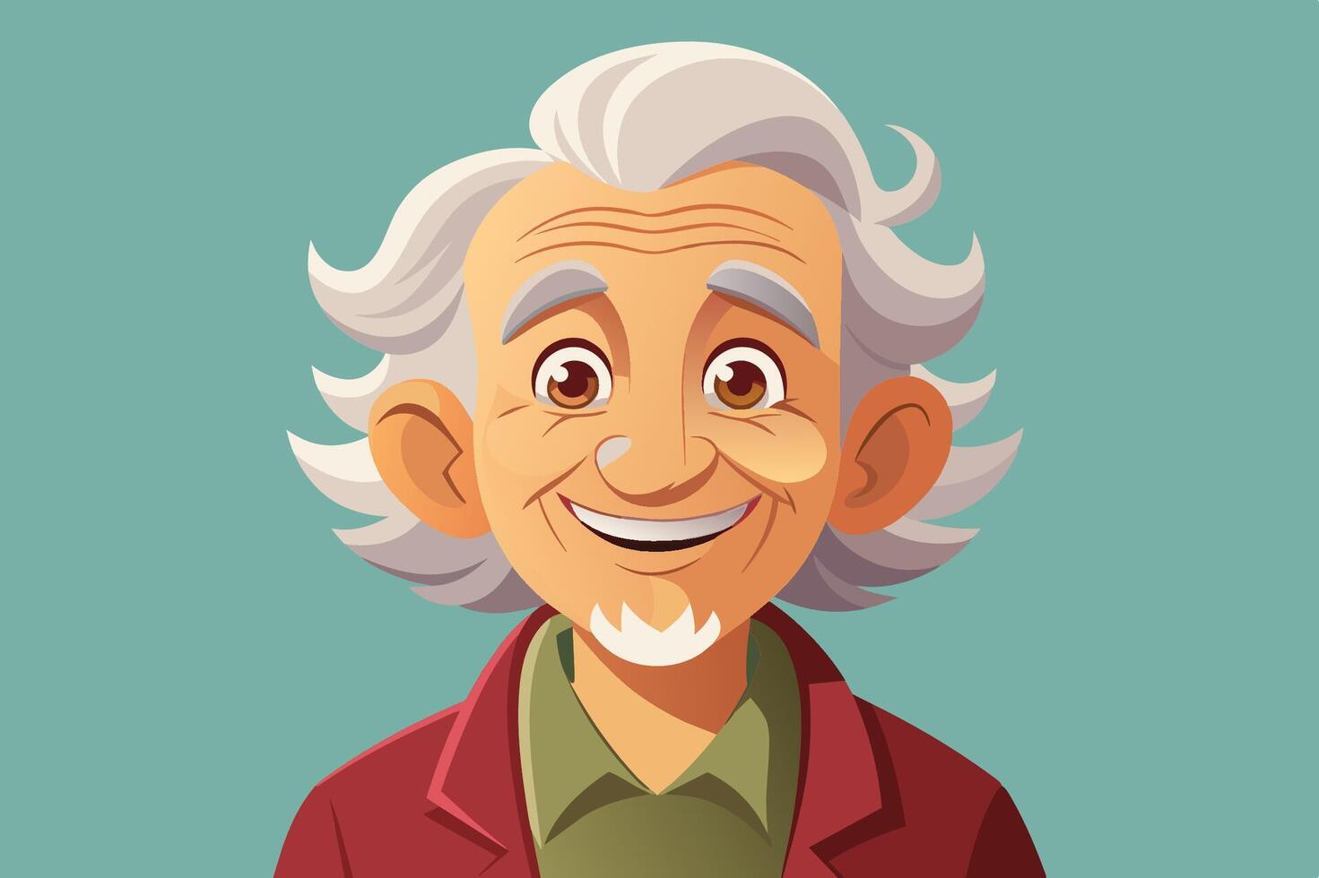 A cheerful elderly man with white hair and glasses smiling warmly against a light green background vector