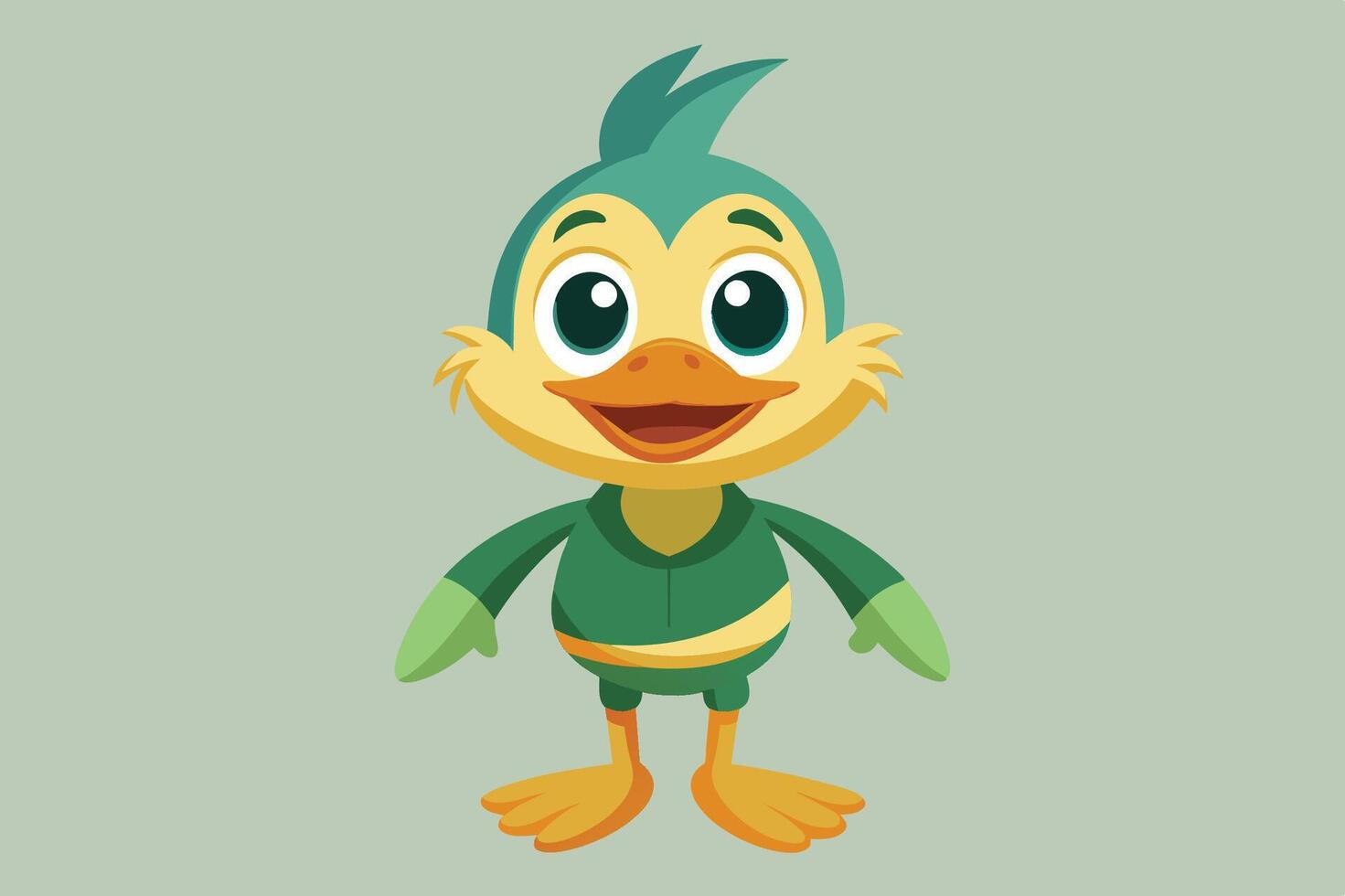 A cheerful cartoon duck character dressed in green, posing with a friendly smile against a plain background vector