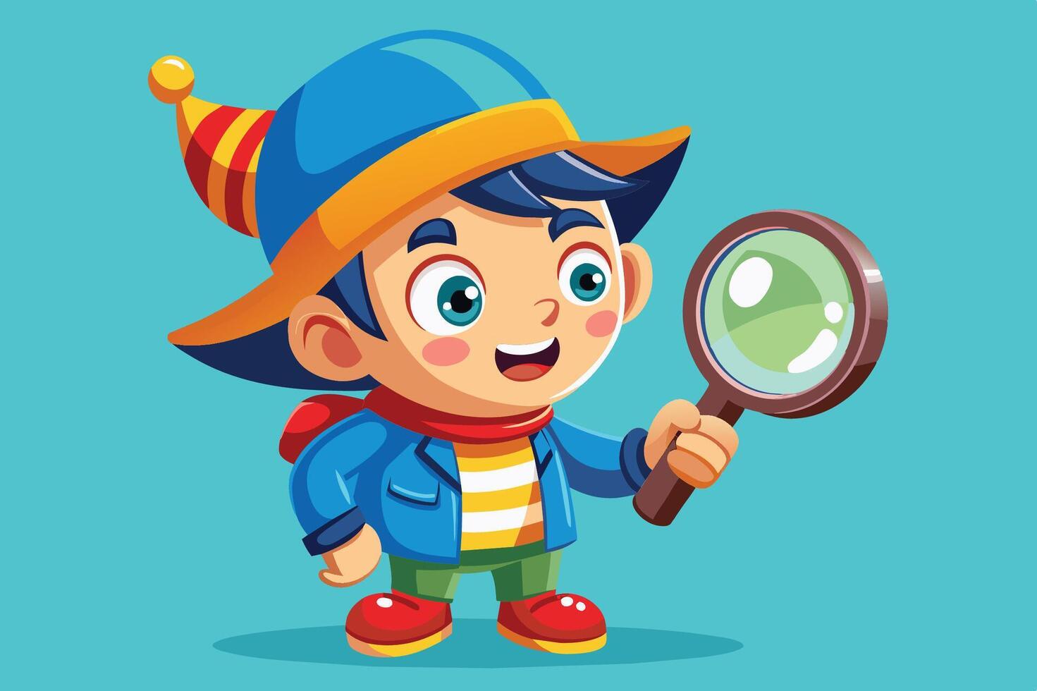 A cheerful character with a megaphone excitedly sharing news in a playful cartoon style against a bright teal background vector