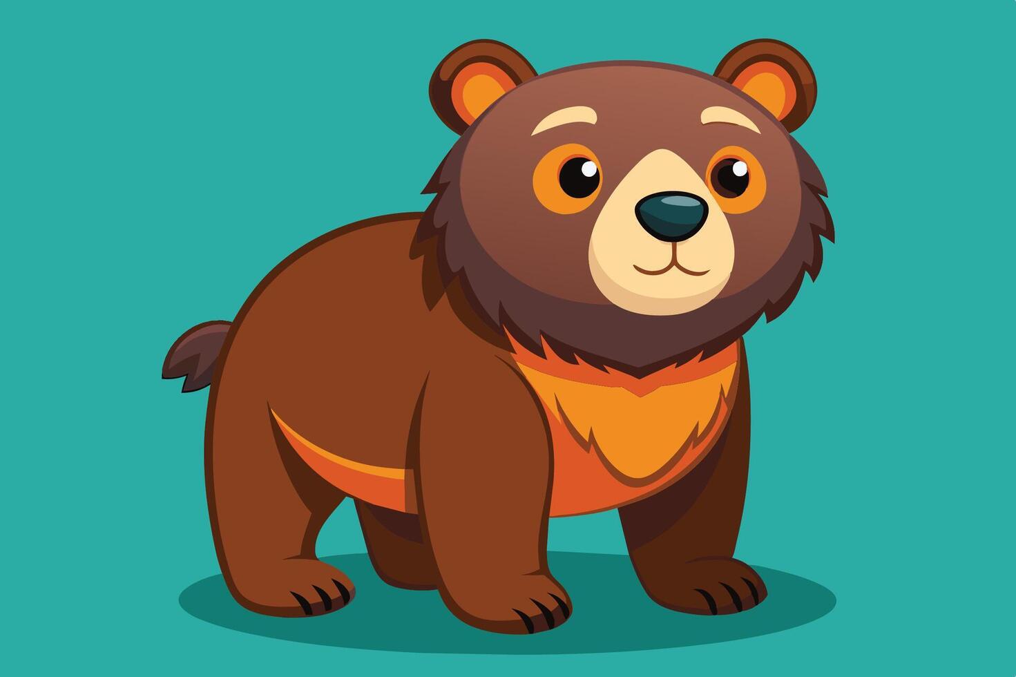 Cute cartoon bear with friendly expression and vibrant colors against a teal background in a playful, whimsical style vector