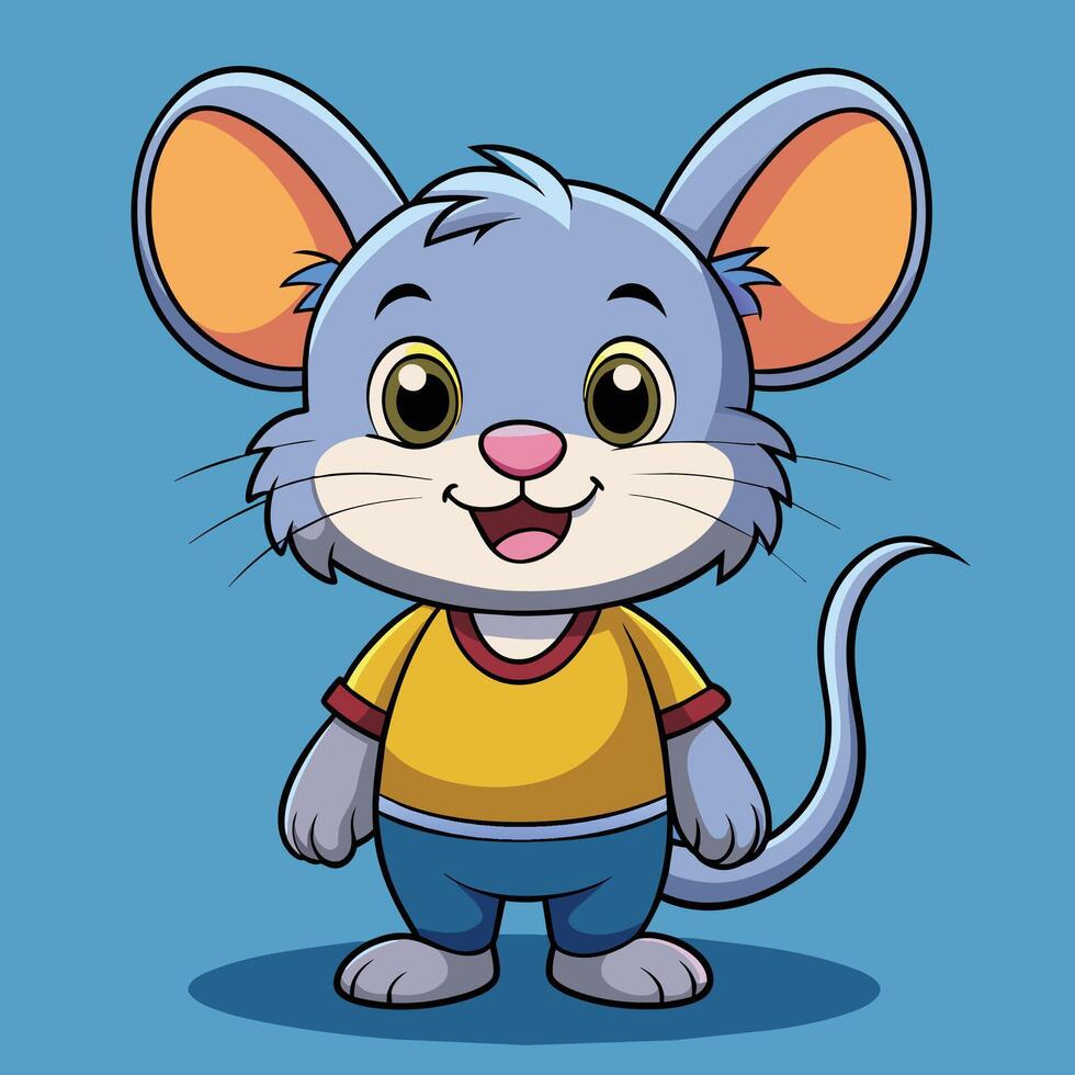 A cute cartoon mouse character with large ears and a cheerful expression on a solid background, designed for children's illustrations or animations vector