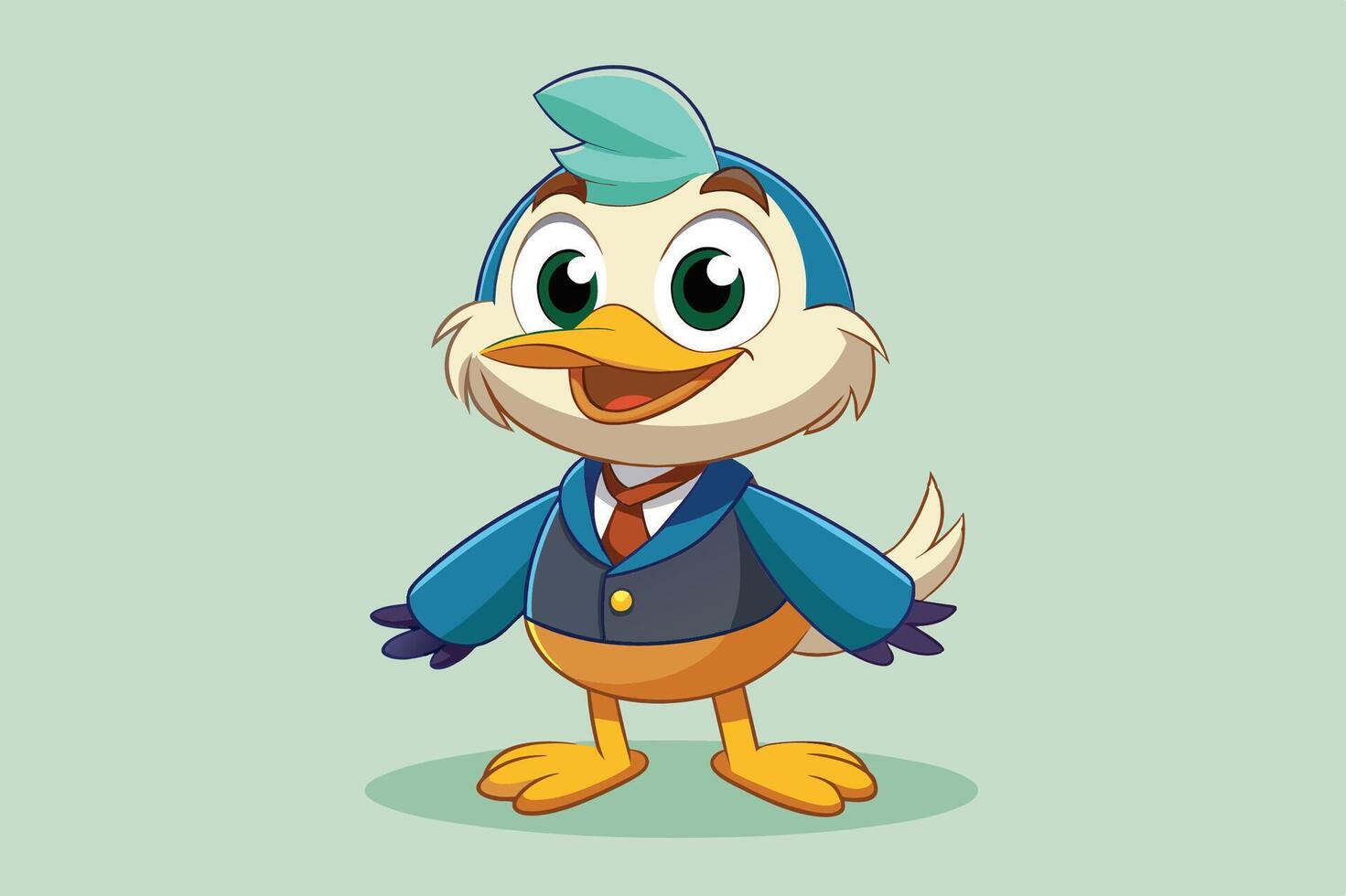 A cartoon duck character, dressed in a blue suit, exudes confidence with a big smile vector