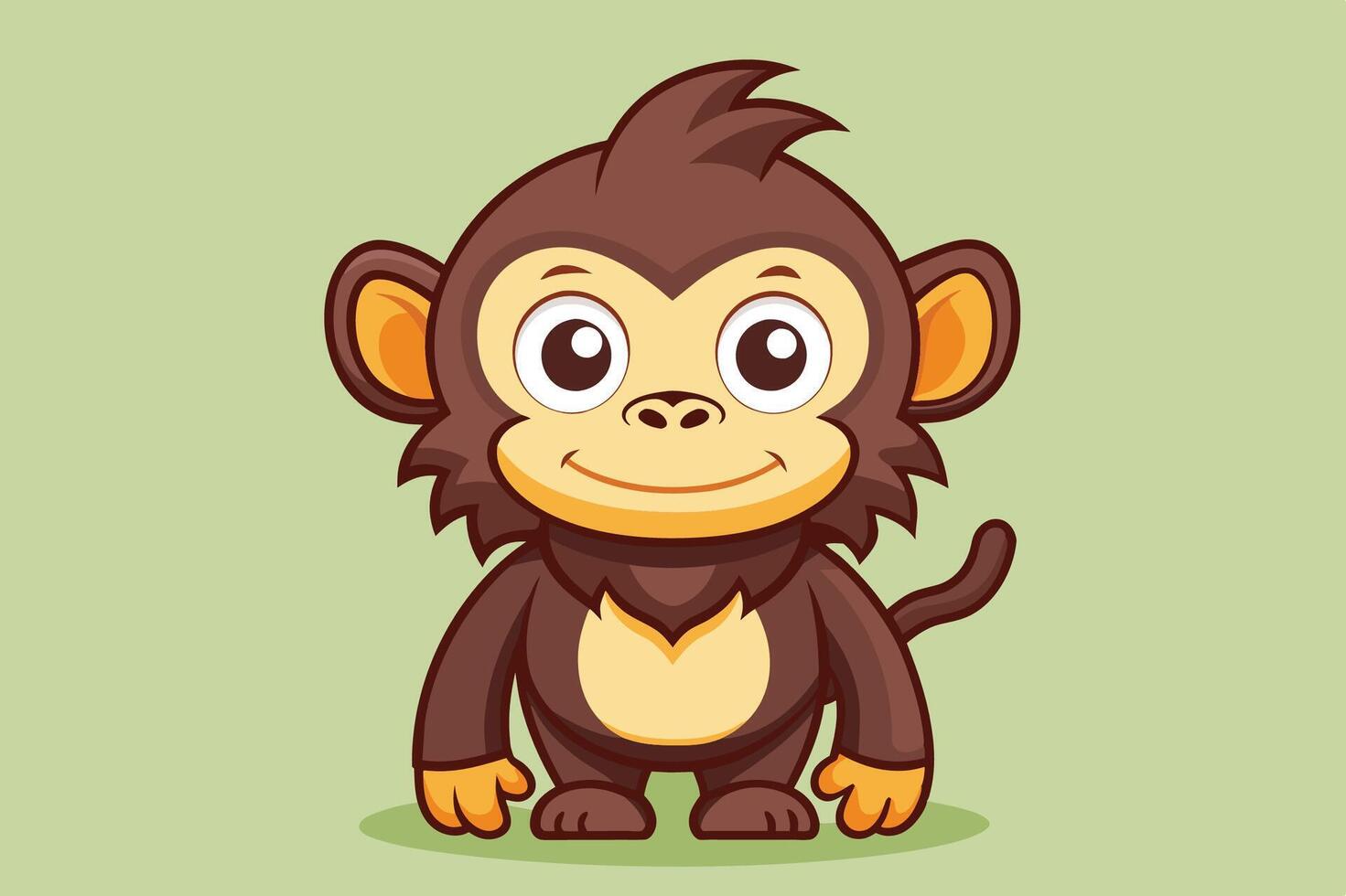 Cheerful cartoon monkey character smiling against a light green background in a playful and friendly pose vector