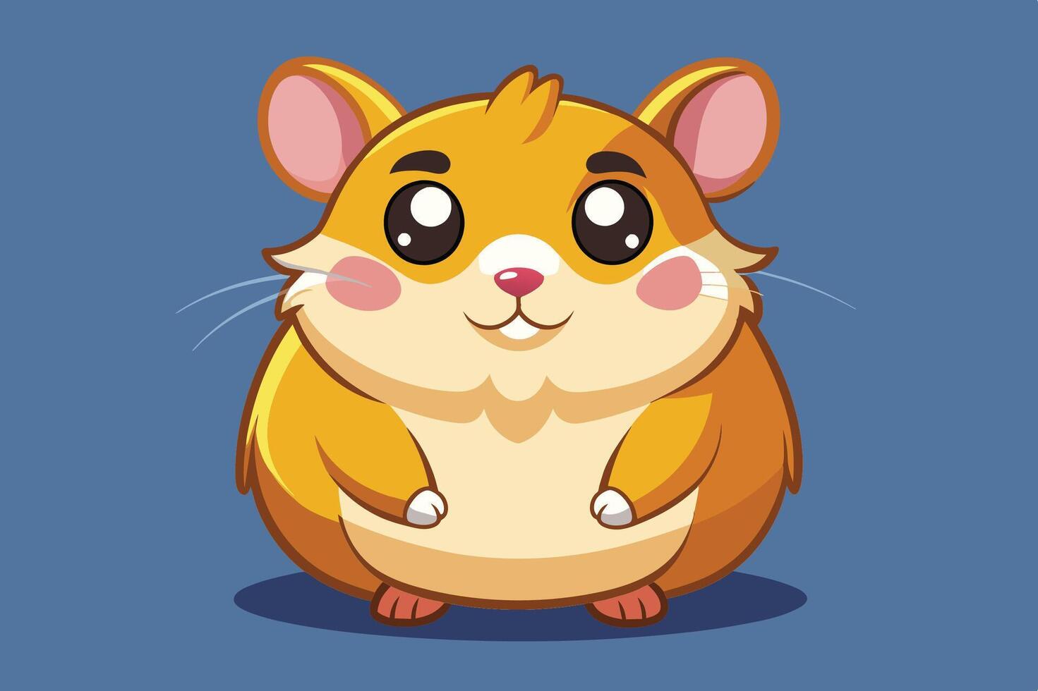 Cute cartoon hamster with big eyes and chubby cheeks against a blue background in a friendly pose vector