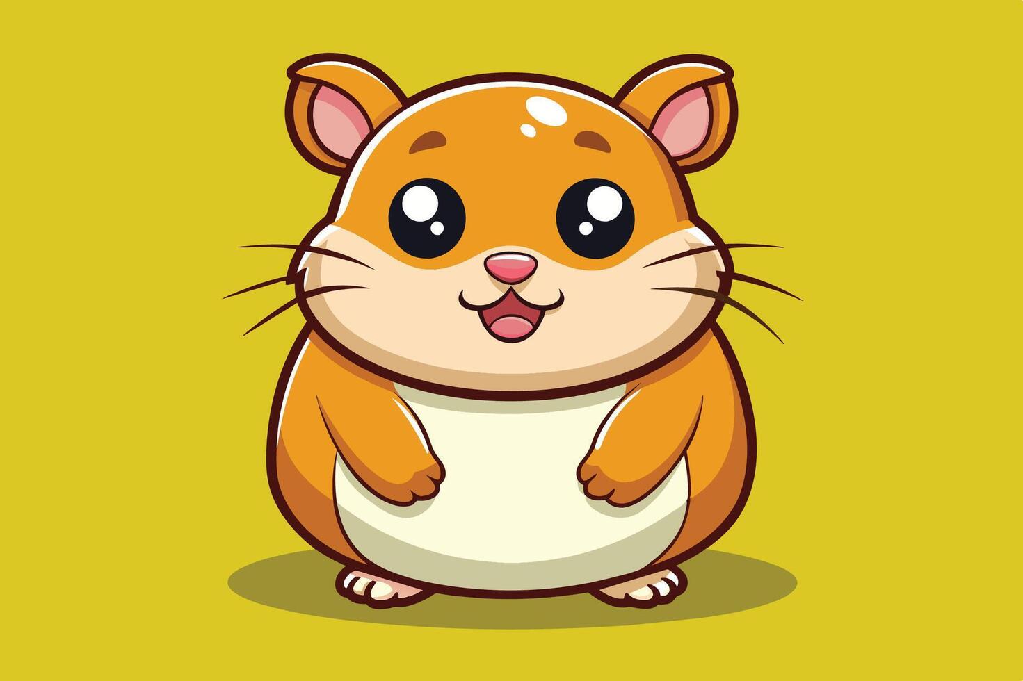 Cute cartoon hamster with a cheerful expression against a bright yellow background vector