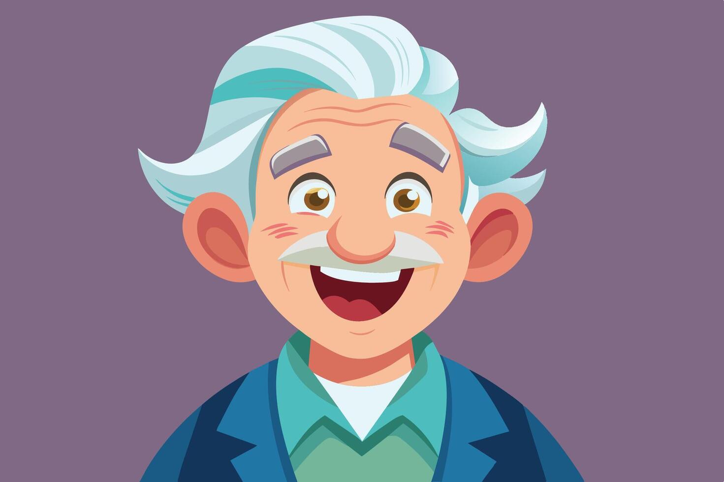 Cheerful elderly man with gray hair and a friendly smile wearing a blazer and green shirt against a purple background vector