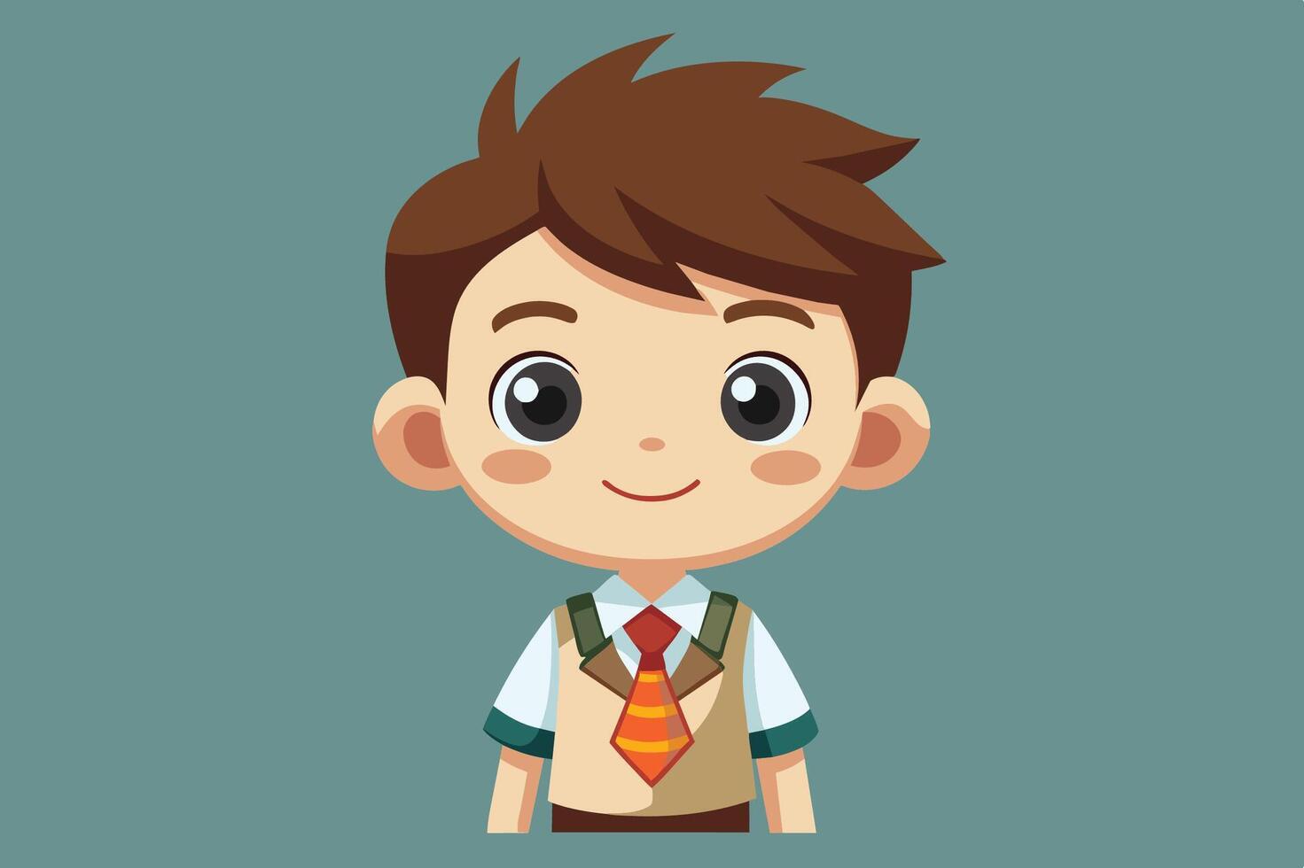 Cheerful young boy in a school uniform with a tie, smiling against a simple blue background, representing youth and joy vector