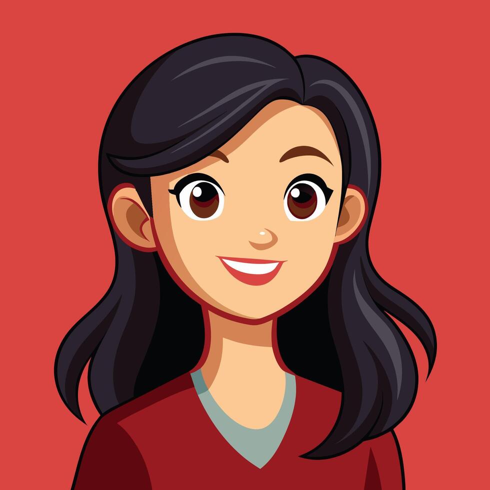Cheerful young woman with long brown hair smiling against a vibrant green background during a digital illustration session vector