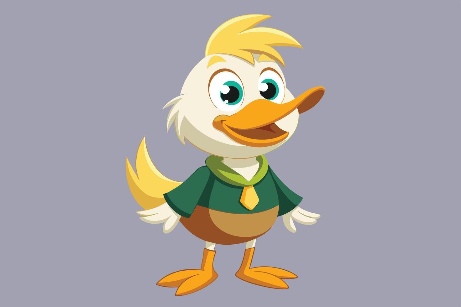 A cheerful cartoon duck character standing confidently with a friendly smile against a simple gray background vector