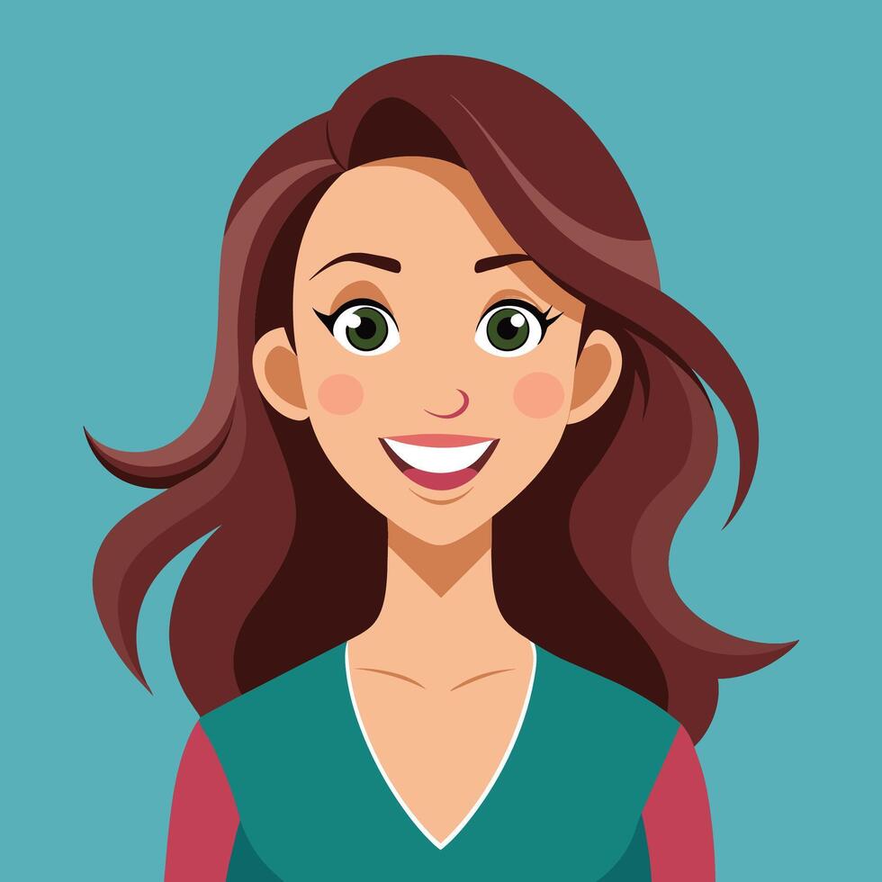 A cheerful young woman with dark hair wearing a red top and smiling against a vibrant red background vector
